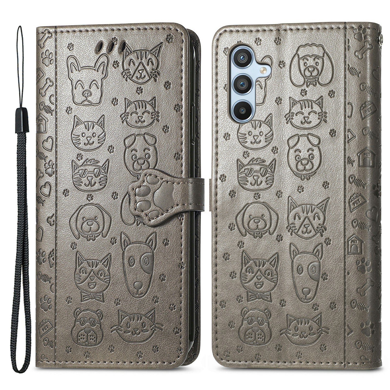 For Samsung Galaxy A54 5G PU Leather Wallet Cover Imprinted Cat Dog Pattern Anti-scratch Phone Stand Case