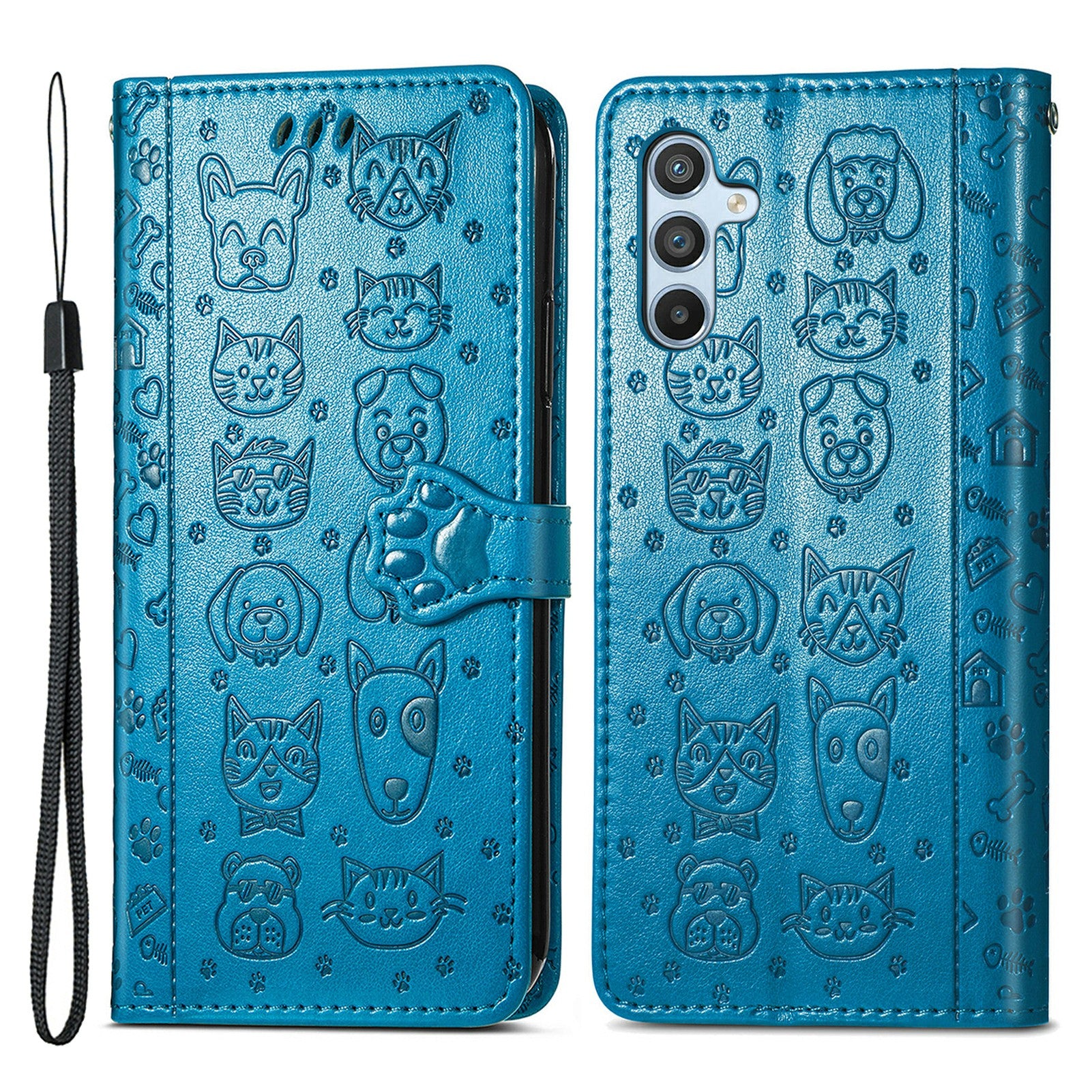For Samsung Galaxy A54 5G PU Leather Wallet Cover Imprinted Cat Dog Pattern Anti-scratch Phone Stand Case