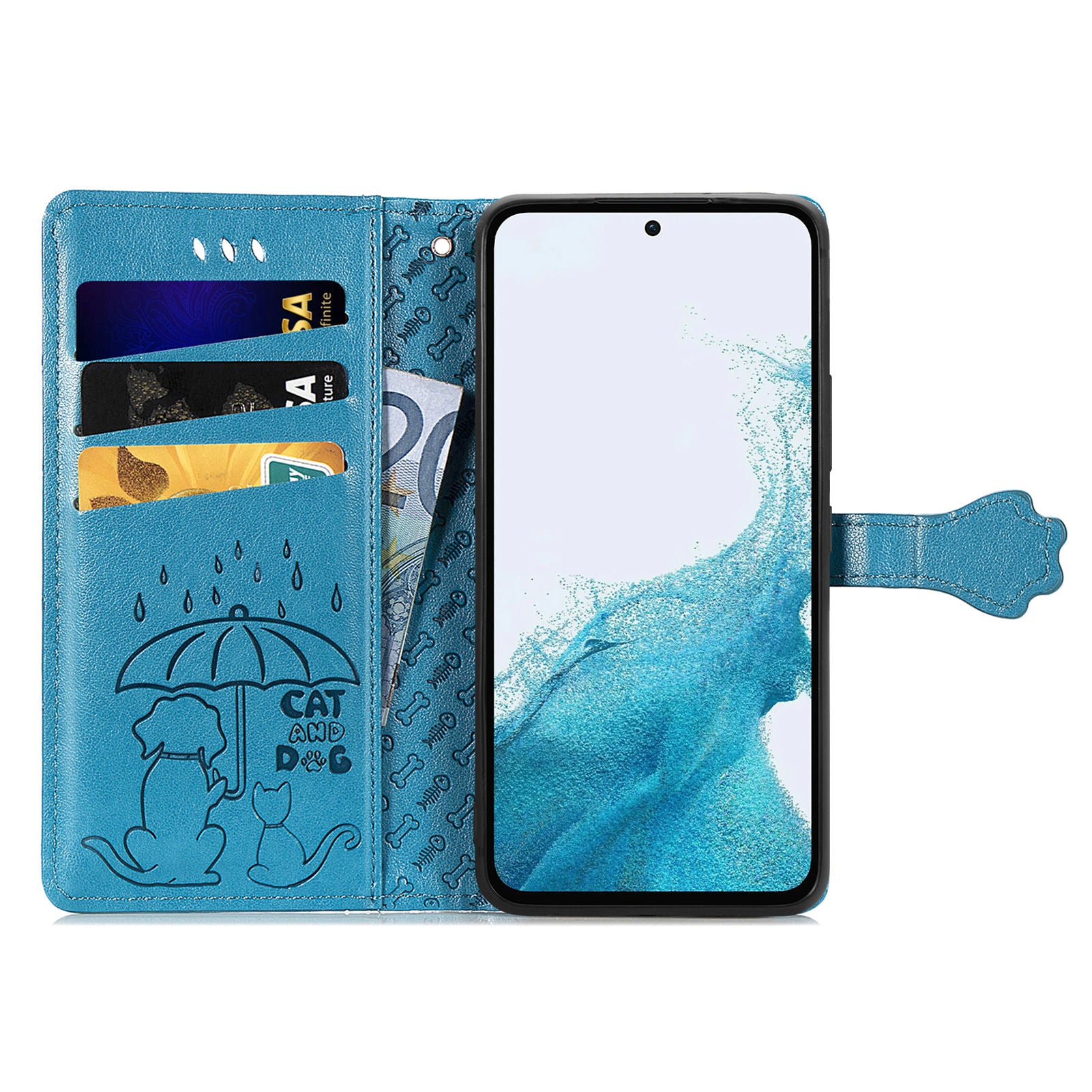 For Samsung Galaxy A54 5G PU Leather Wallet Cover Imprinted Cat Dog Pattern Anti-scratch Phone Stand Case