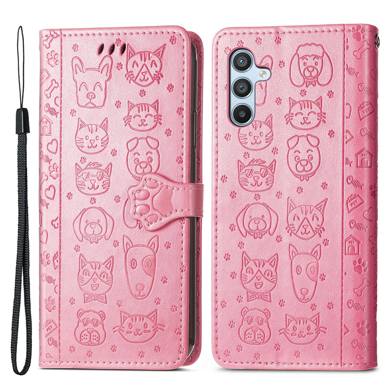 For Samsung Galaxy A54 5G PU Leather Wallet Cover Imprinted Cat Dog Pattern Anti-scratch Phone Stand Case