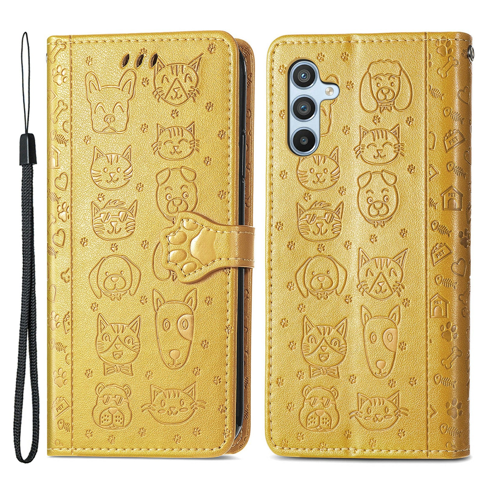 For Samsung Galaxy A54 5G PU Leather Wallet Cover Imprinted Cat Dog Pattern Anti-scratch Phone Stand Case