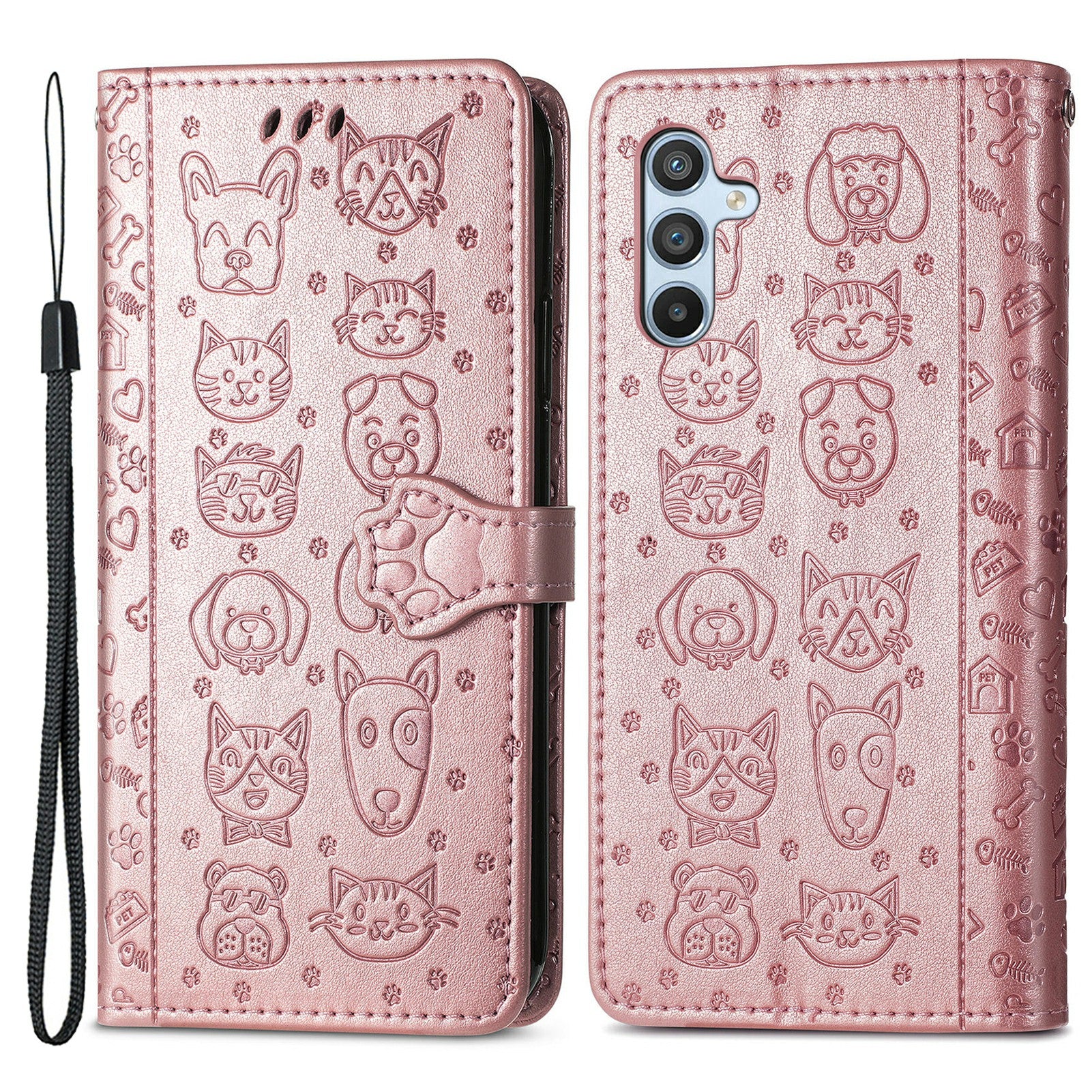 For Samsung Galaxy A54 5G PU Leather Wallet Cover Imprinted Cat Dog Pattern Anti-scratch Phone Stand Case