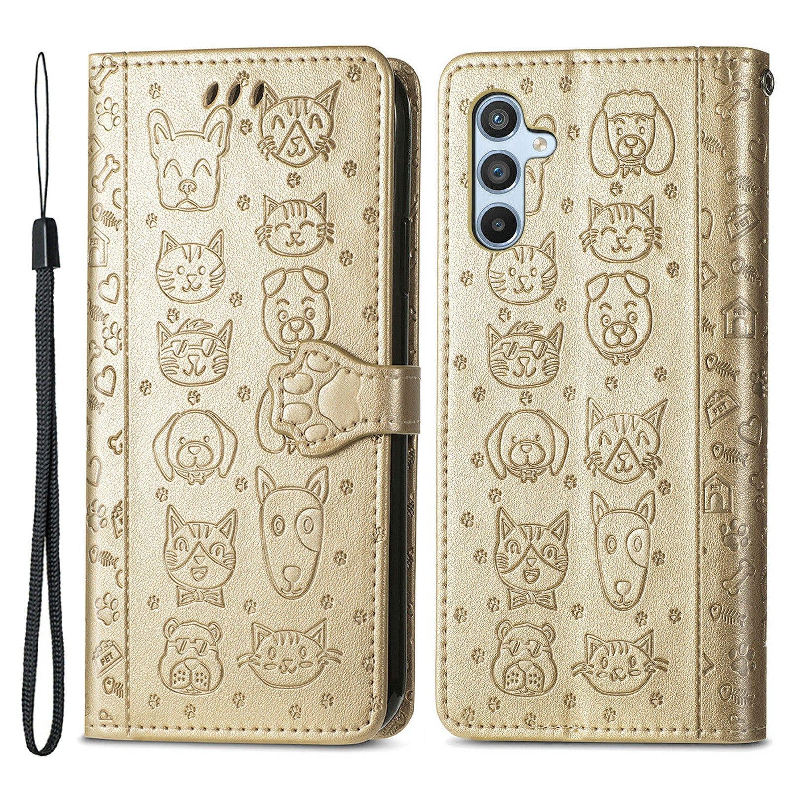 For Samsung Galaxy A54 5G PU Leather Wallet Cover Imprinted Cat Dog Pattern Anti-scratch Phone Stand Case