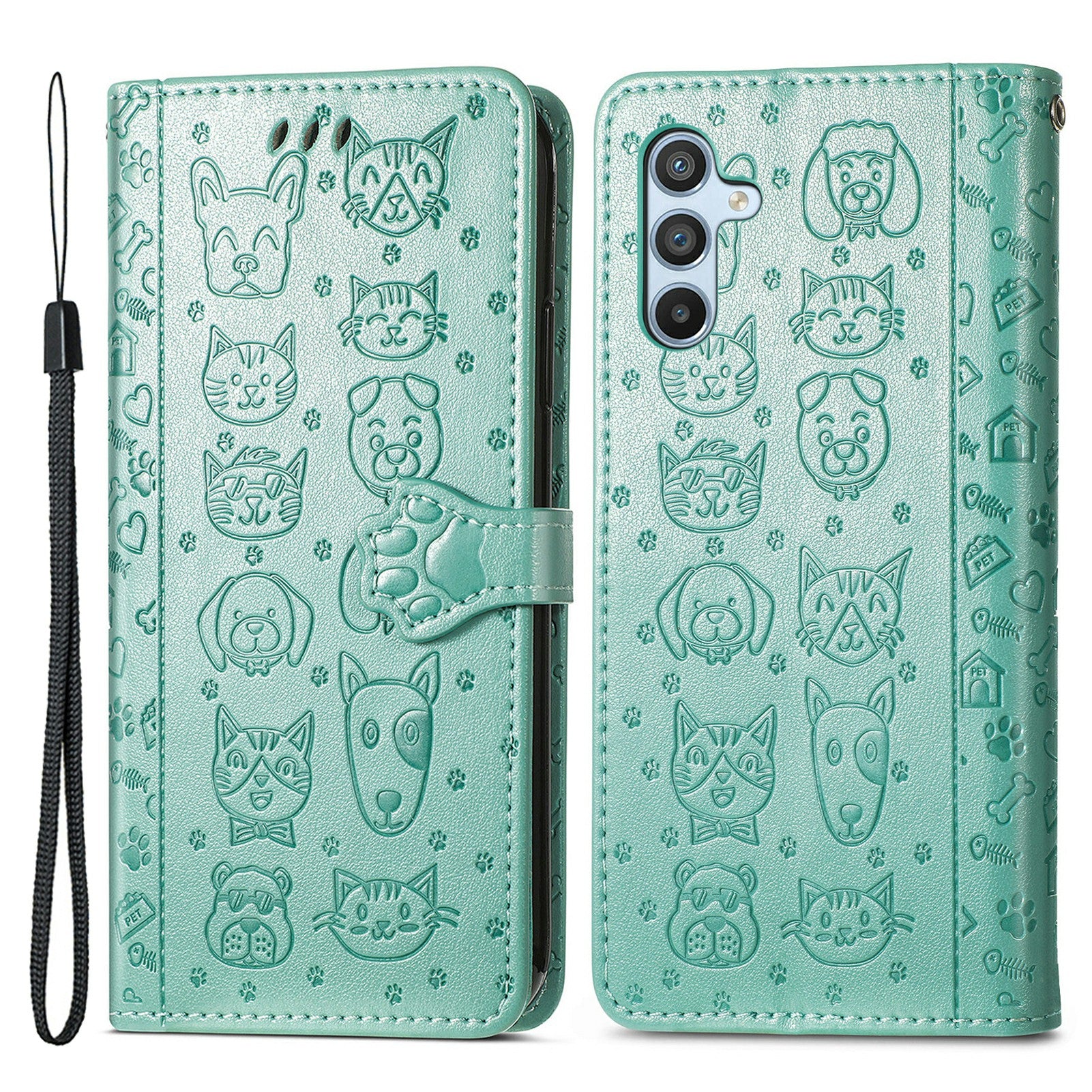 For Samsung Galaxy A54 5G PU Leather Wallet Cover Imprinted Cat Dog Pattern Anti-scratch Phone Stand Case