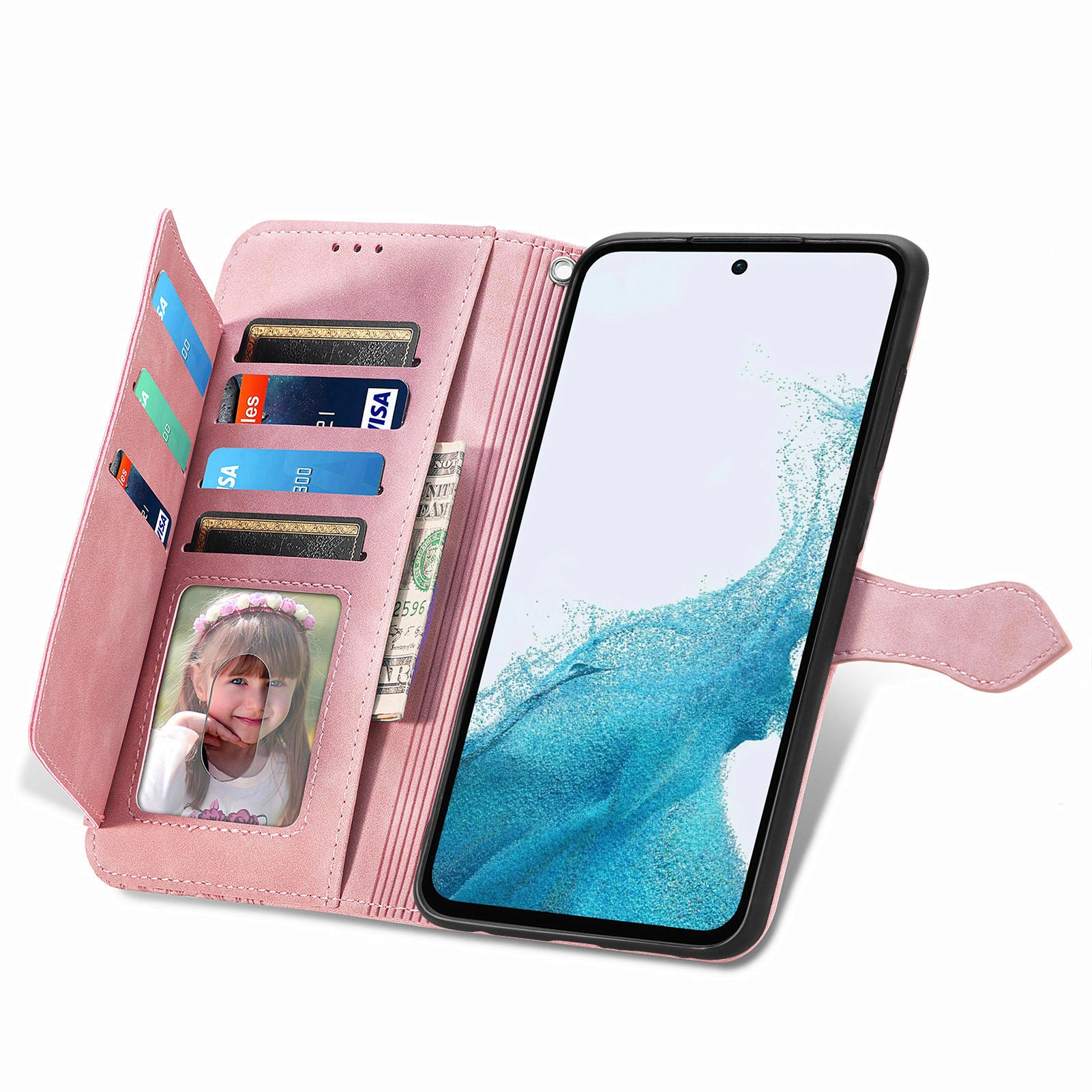 Til Samsung Galaxy A54 5G Flower Imprinted Pattern PU Læder Lynlås Pocket Case Pung Stand Telefon Cover