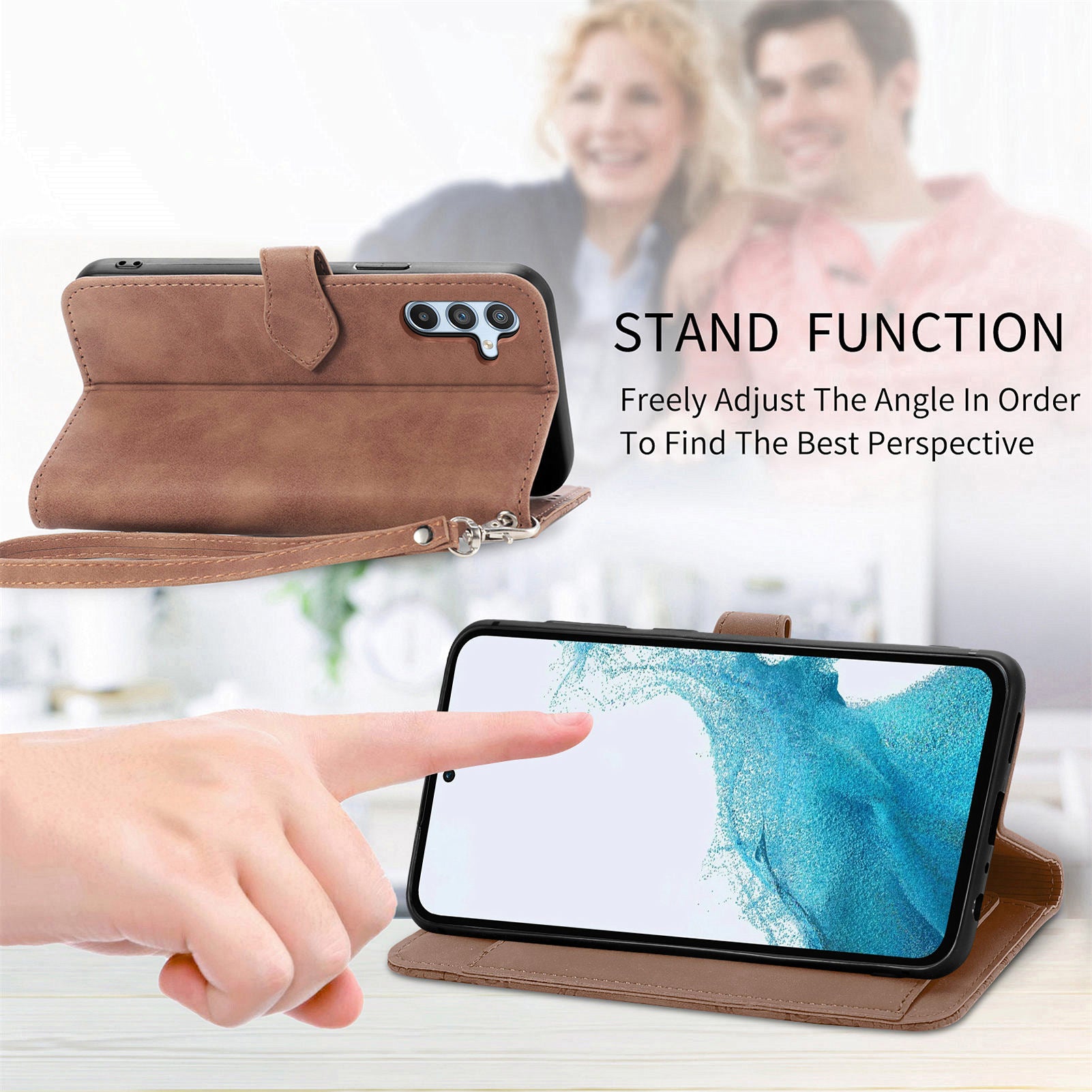 Til Samsung Galaxy A54 5G Flower Imprinted Pattern PU Læder Lynlås Pocket Case Pung Stand Telefon Cover
