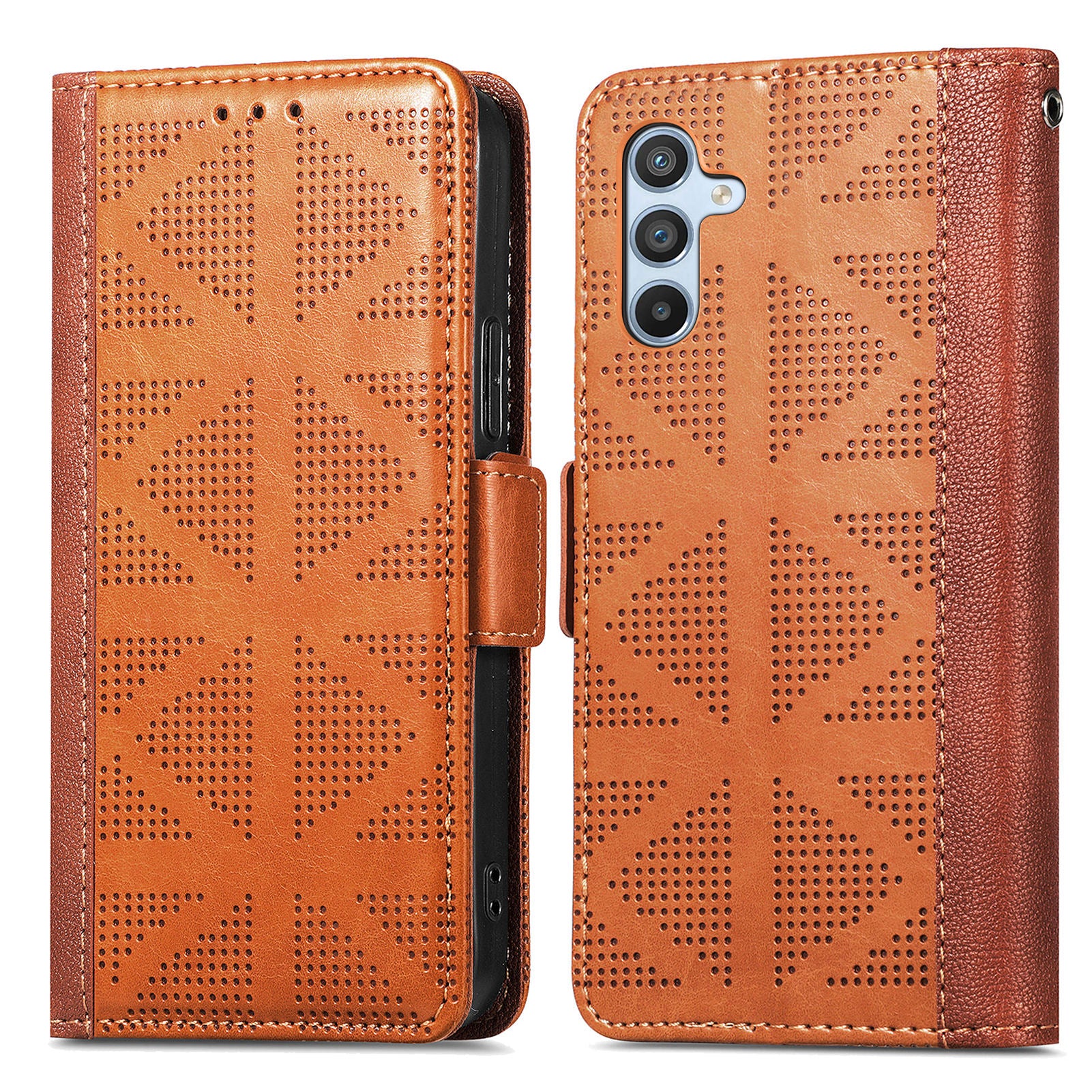 For Samsung Galaxy A54 5G Cross Triangle Shape Imprinted Phone Case Stand Wallet PU Leather TPU Cover