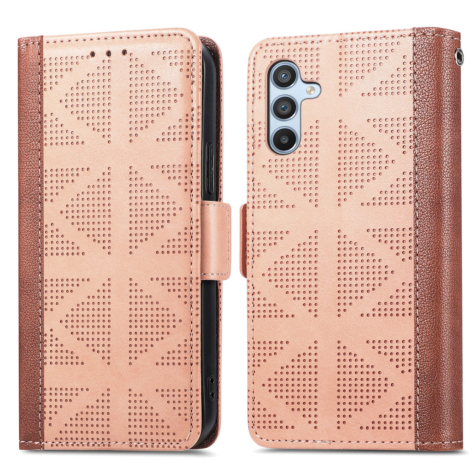Til Samsung Galaxy A54 5G tværtrekant form præget telefonetui Standpung PU læder TPU cover