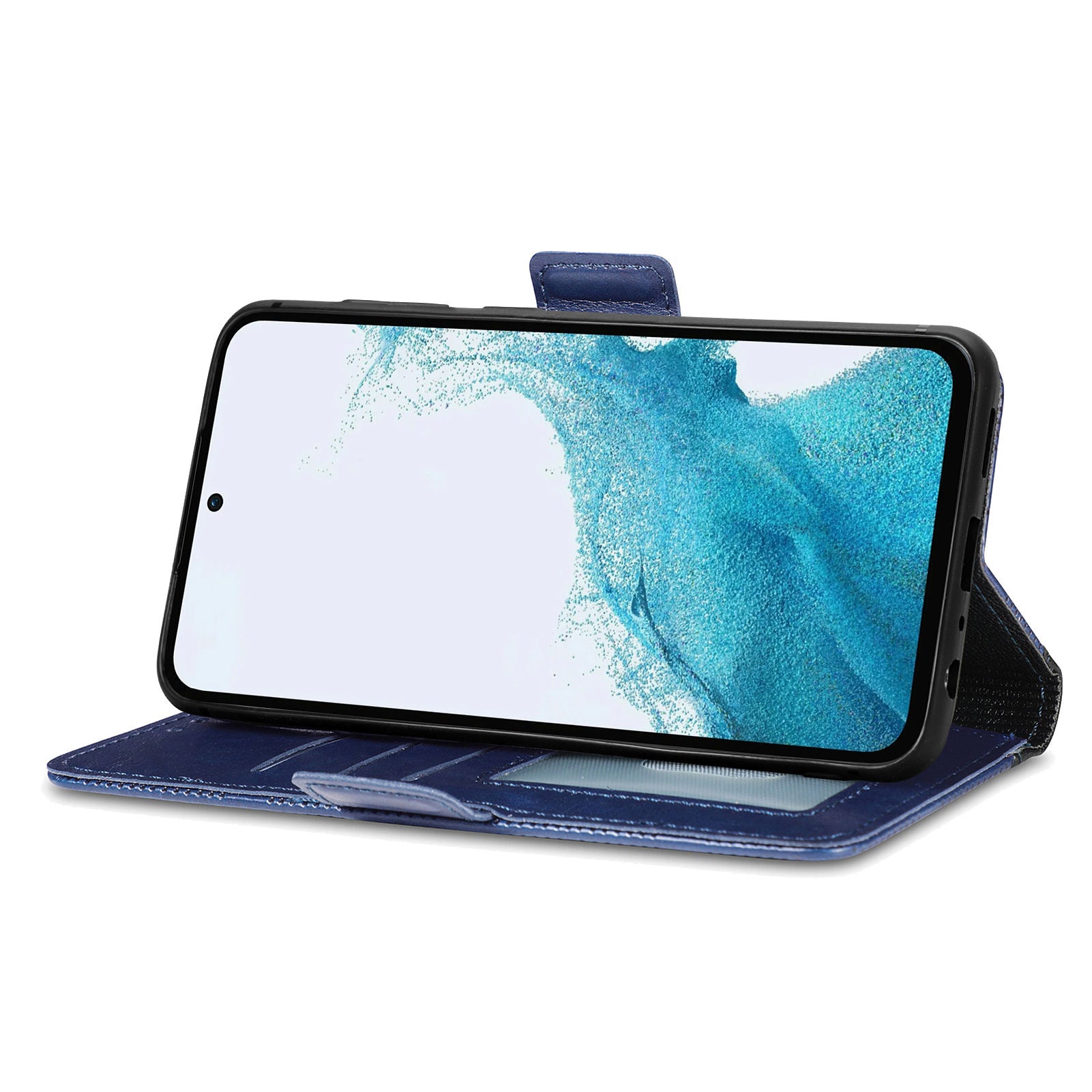 Til Samsung Galaxy A54 5G tværtrekant form præget telefonetui Standpung PU læder TPU cover