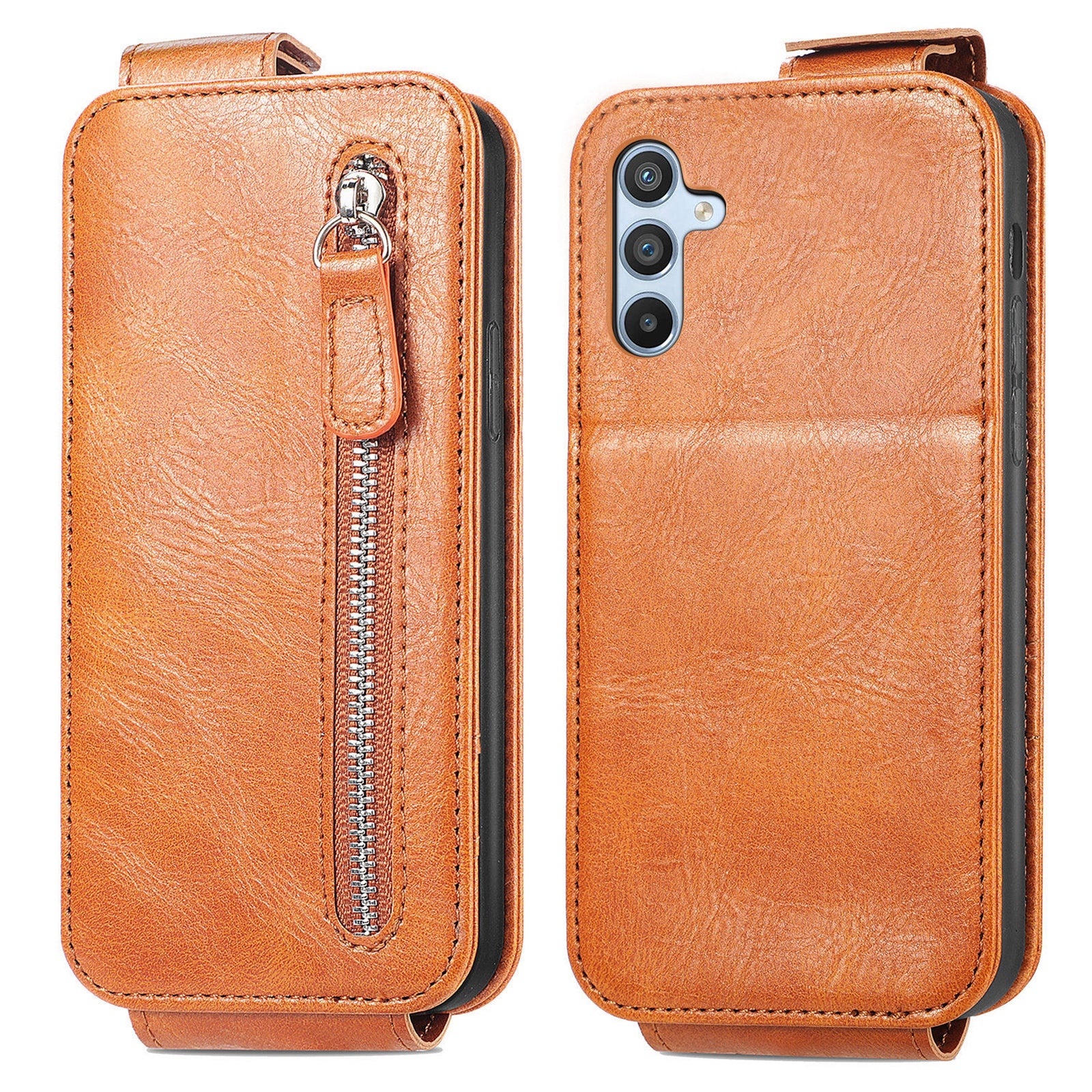 For Samsung Galaxy A54 5G Vertical Flip Phone Case Dustproof PU Leather Zipper Wallet Foldable Stand Cover