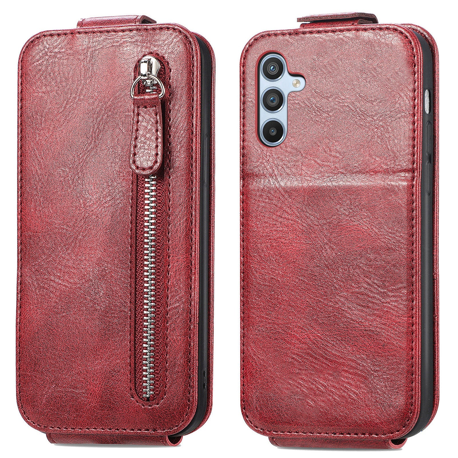 For Samsung Galaxy A54 5G Vertical Flip Phone Case Dustproof PU Leather Zipper Wallet Foldable Stand Cover