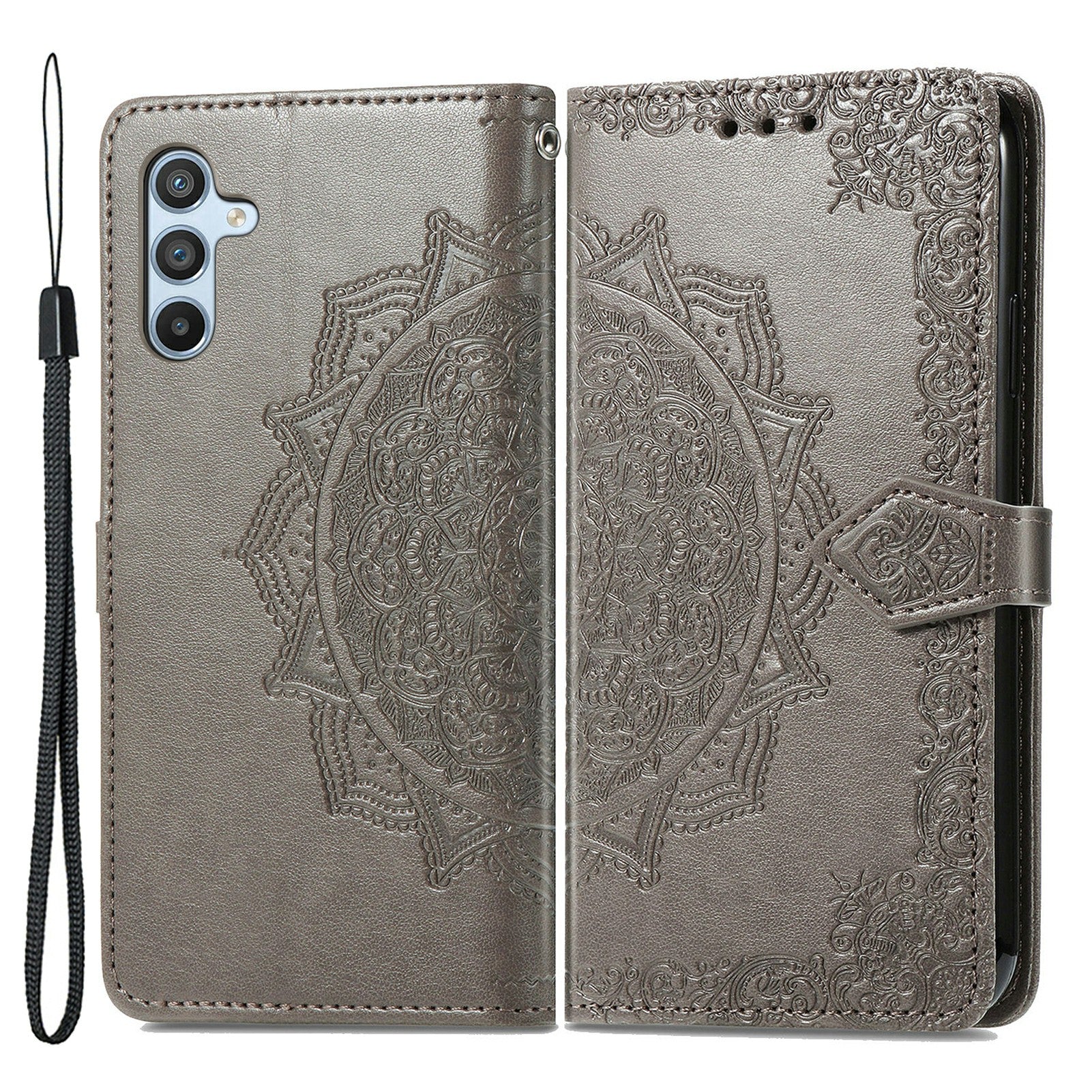 Til Samsung Galaxy A54 5G præget mandala mønster PU læder stativ etui Magnetisk lås tegnebogscover med rem
