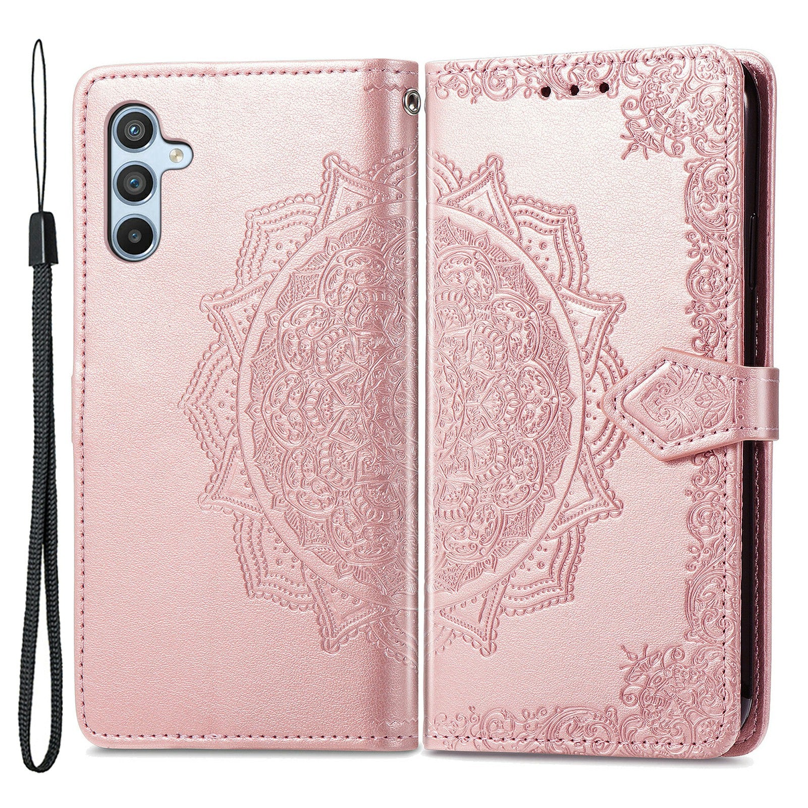 Til Samsung Galaxy A54 5G præget mandala mønster PU læder stativ etui Magnetisk lås tegnebogscover med rem
