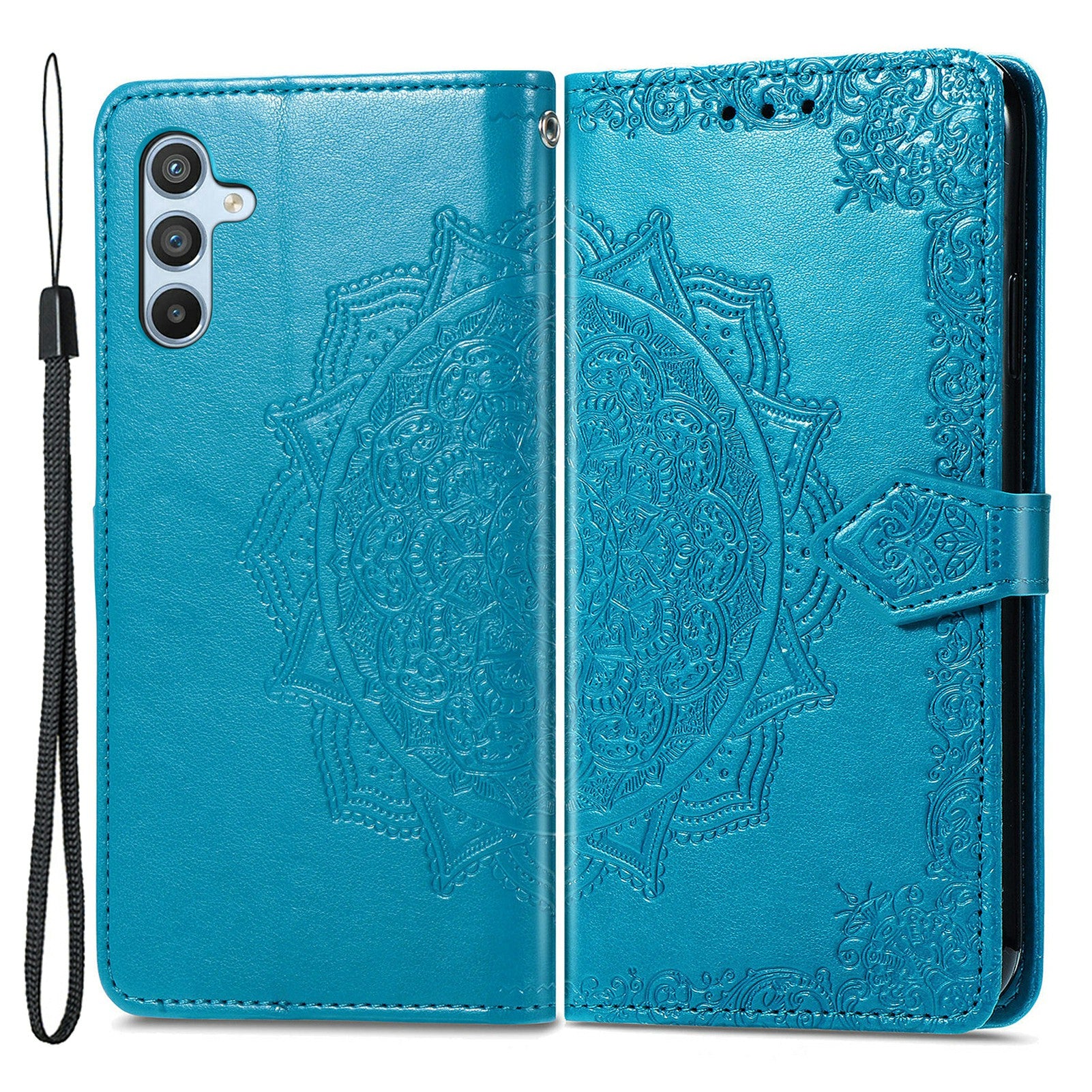 Til Samsung Galaxy A54 5G præget mandala mønster PU læder stativ etui Magnetisk lås tegnebogscover med rem