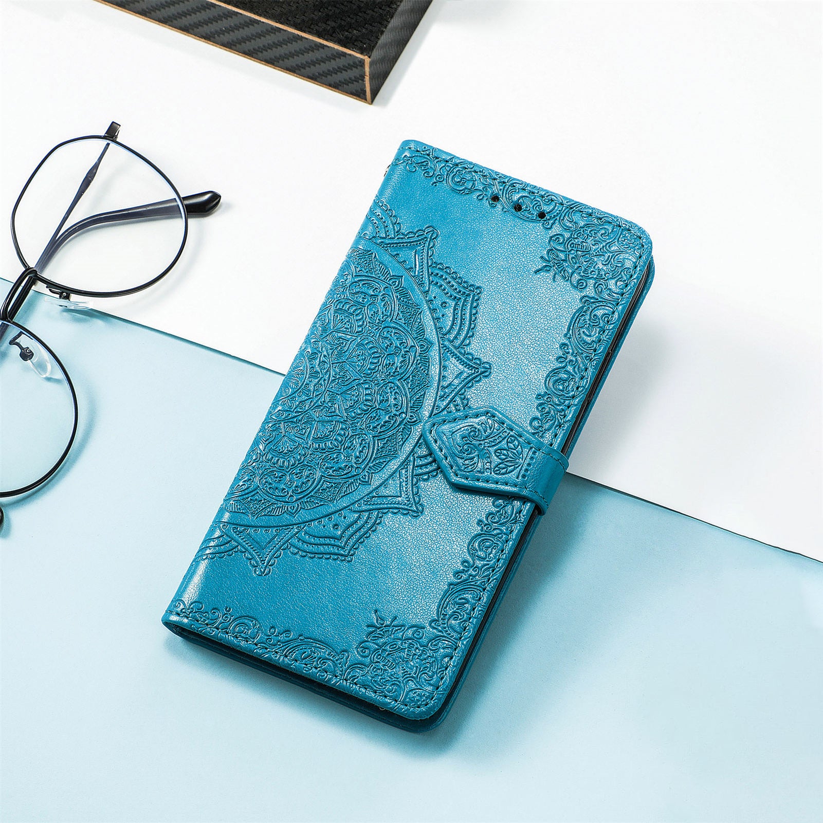 Til Samsung Galaxy A54 5G præget mandala mønster PU læder stativ etui Magnetisk lås tegnebogscover med rem