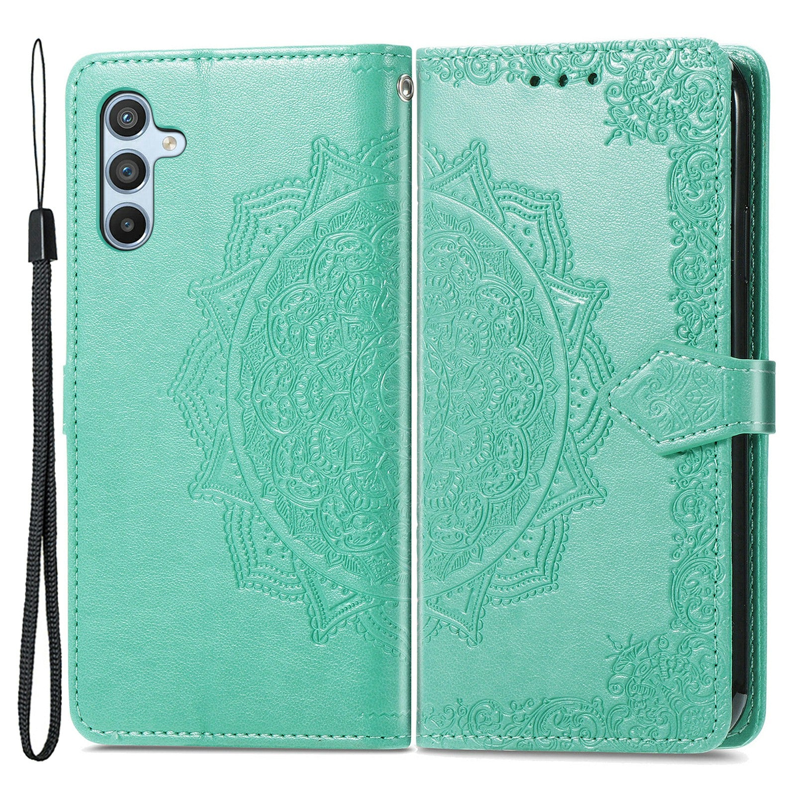 Til Samsung Galaxy A54 5G præget mandala mønster PU læder stativ etui Magnetisk lås tegnebogscover med rem