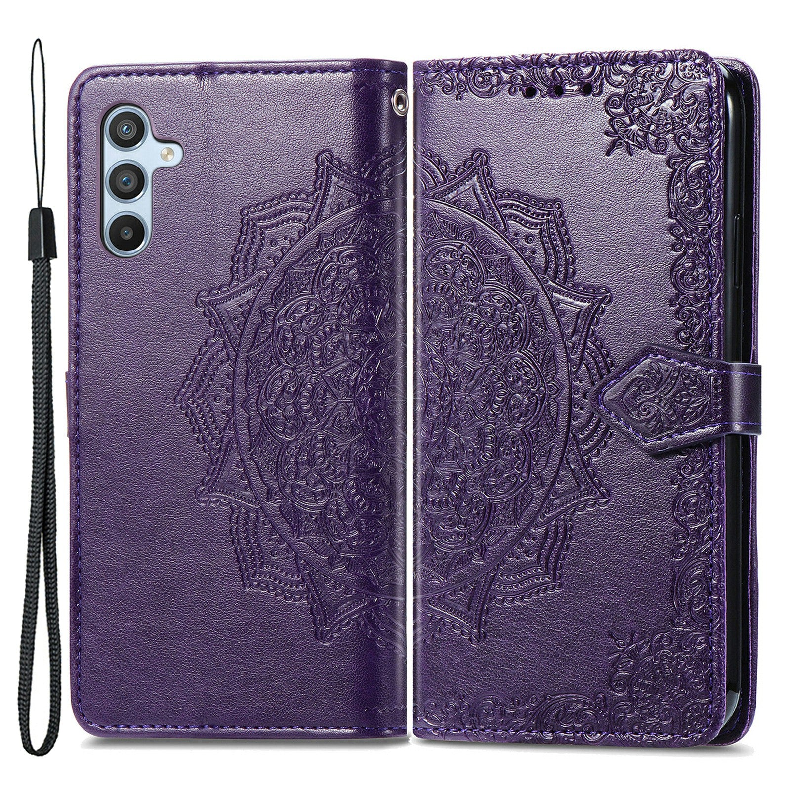 Til Samsung Galaxy A54 5G præget mandala mønster PU læder stativ etui Magnetisk lås tegnebogscover med rem