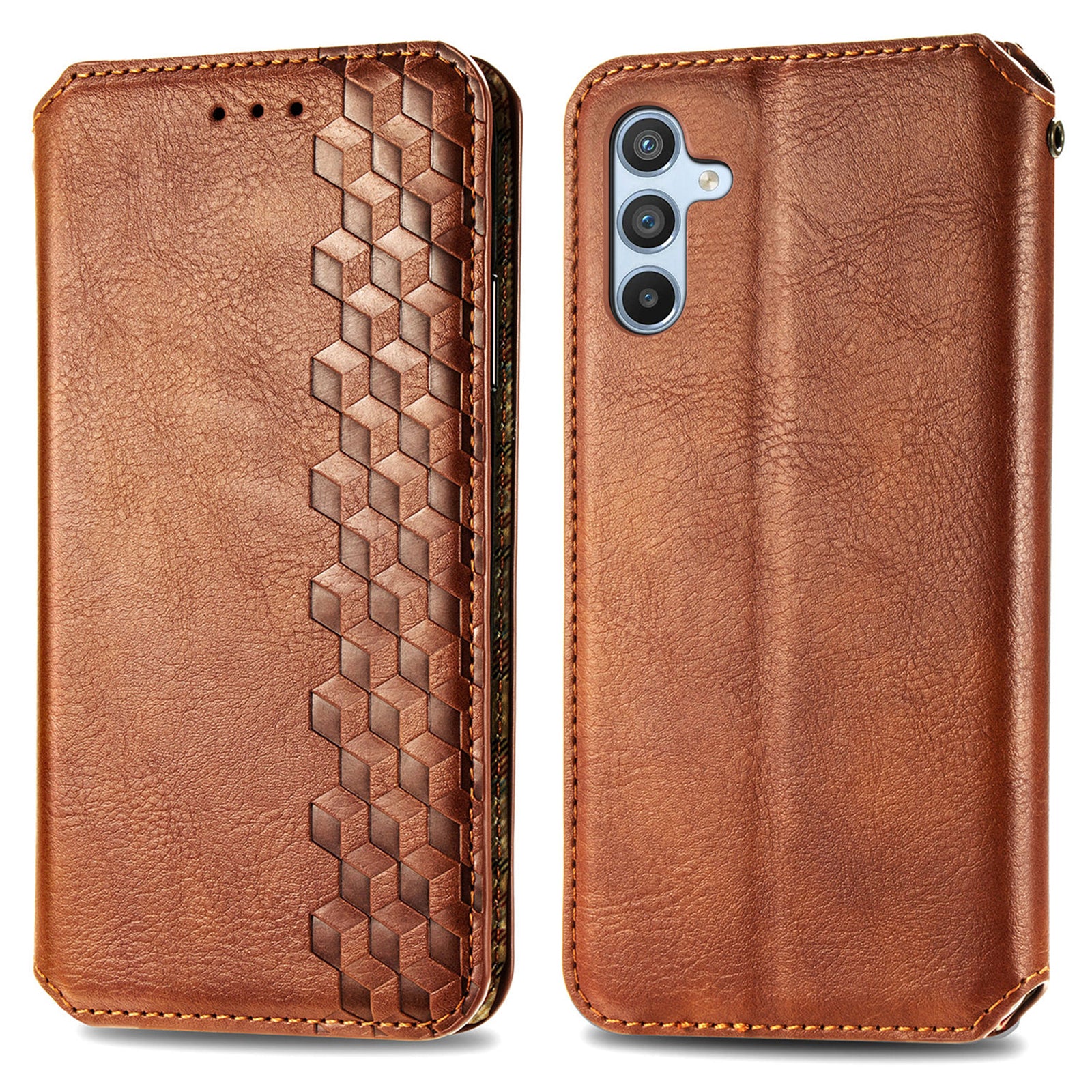 For Samsung Galaxy A54 5G Anti-Scratch PU Leather Rhombus Imprinted Cover Magnetic Auto-absorbed Stand Wallet Flip Phone Case