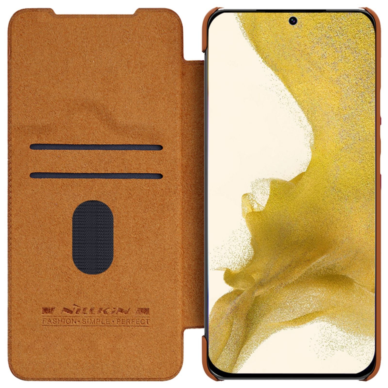 NILLKIN Qin Pro Series for Samsung Galaxy S23 PU Leather Phone Case Card Holder Folio Flip Cover with Slide Lens Protector