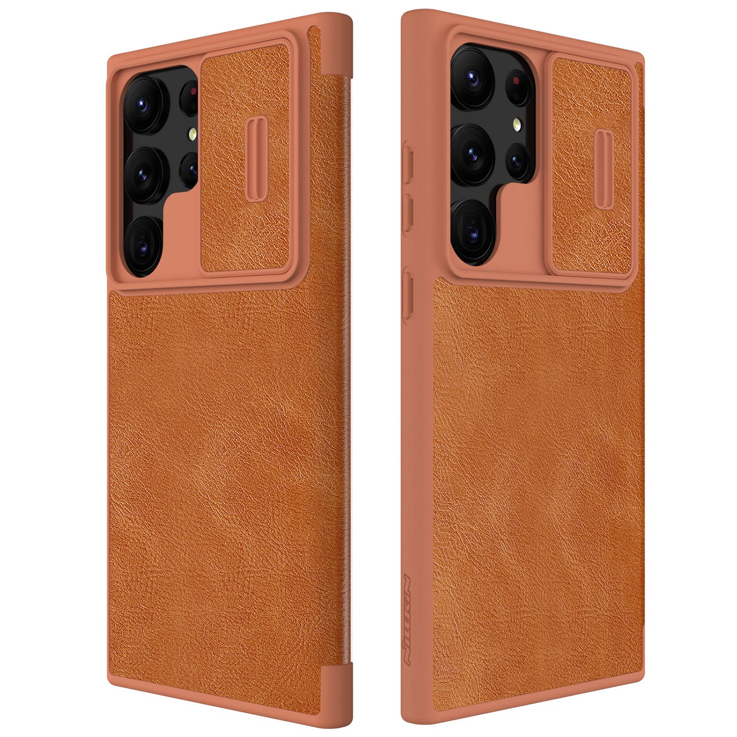 NILLKIN Qin Pro Series pro Samsung Galaxy S23 Ultra PU kožený držák karty Ochranné pouzdro Posuvná ochrana objektivu Kryt telefonu