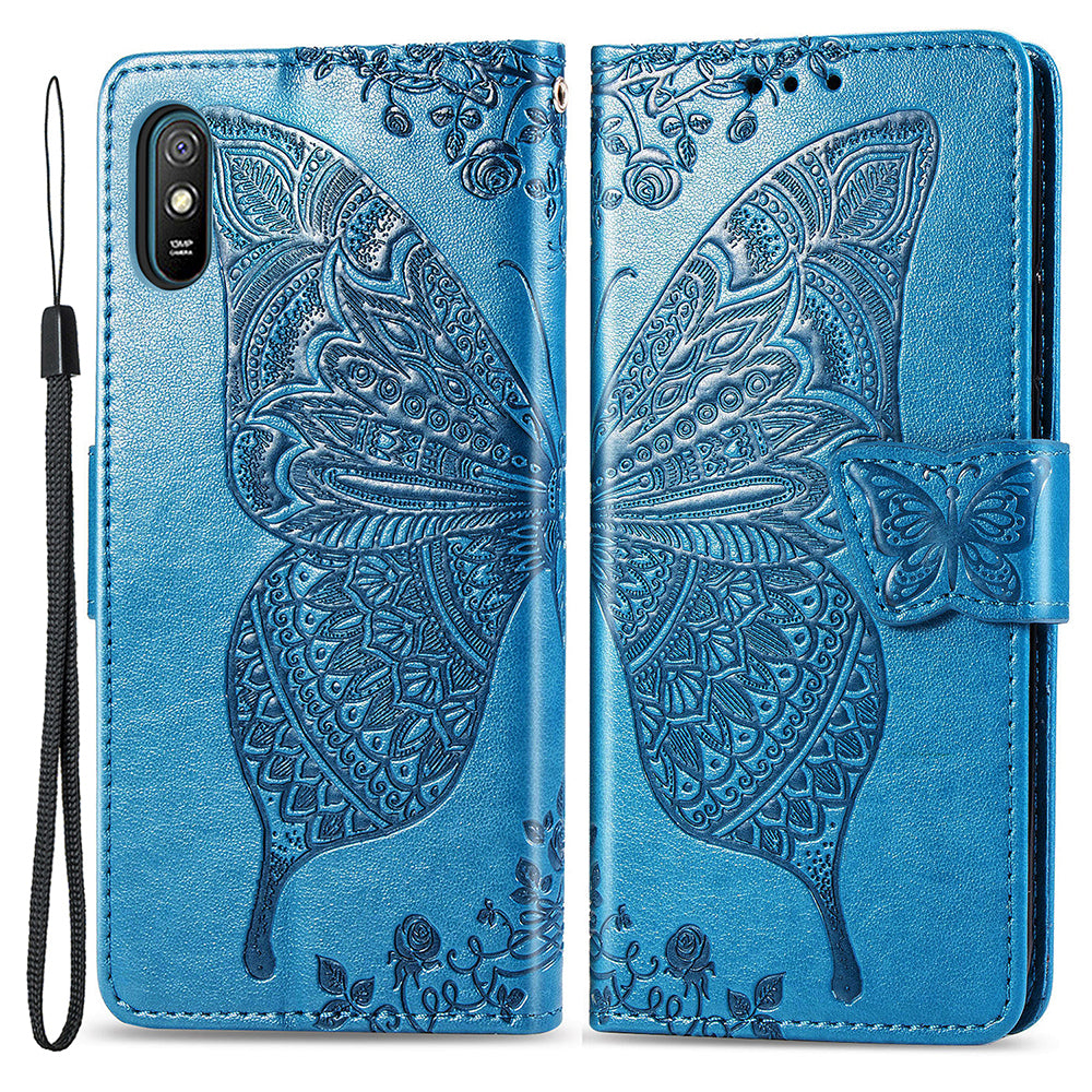 For Xiaomi Redmi 9A Mobile Phone Shell Cover Imprinted Butterfly Pattern Magnetic Closure Phone Wallet PU Leather Stand Case