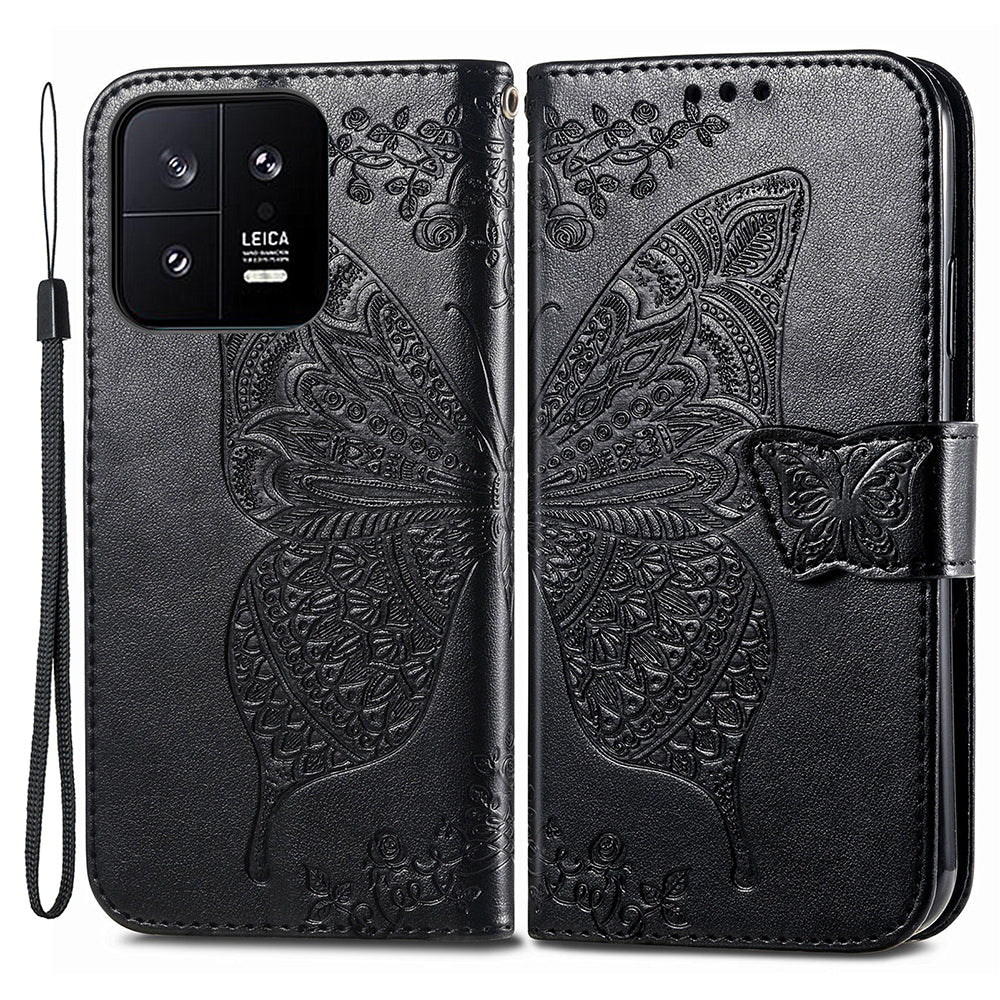 Cell Phone Case for Xiaomi 13 5G PU Leather Wallet Imprinted Butterfly Pattern Stand Phone Cover