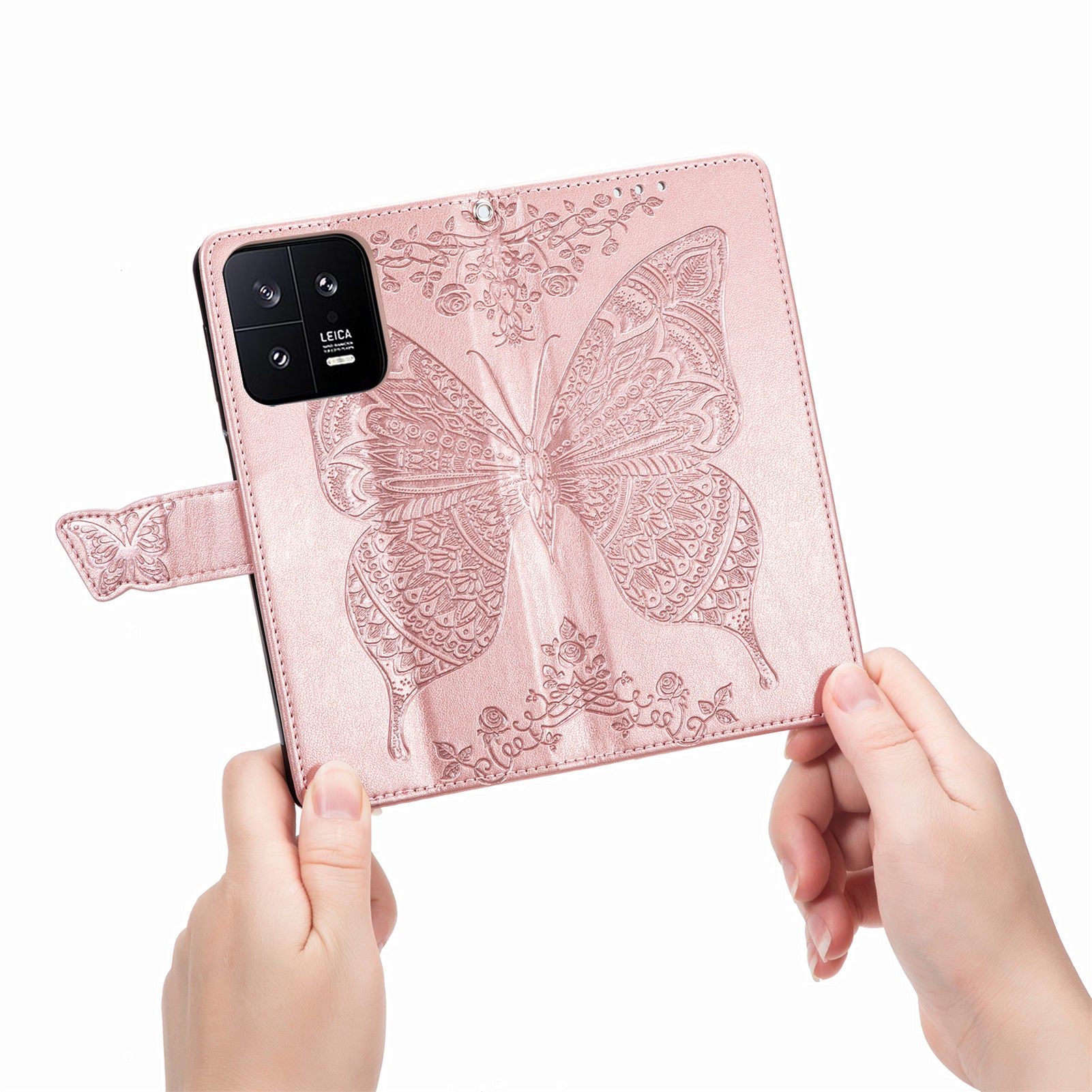 Cell Phone Case for Xiaomi 13 5G PU Leather Wallet Imprinted Butterfly Pattern Stand Phone Cover