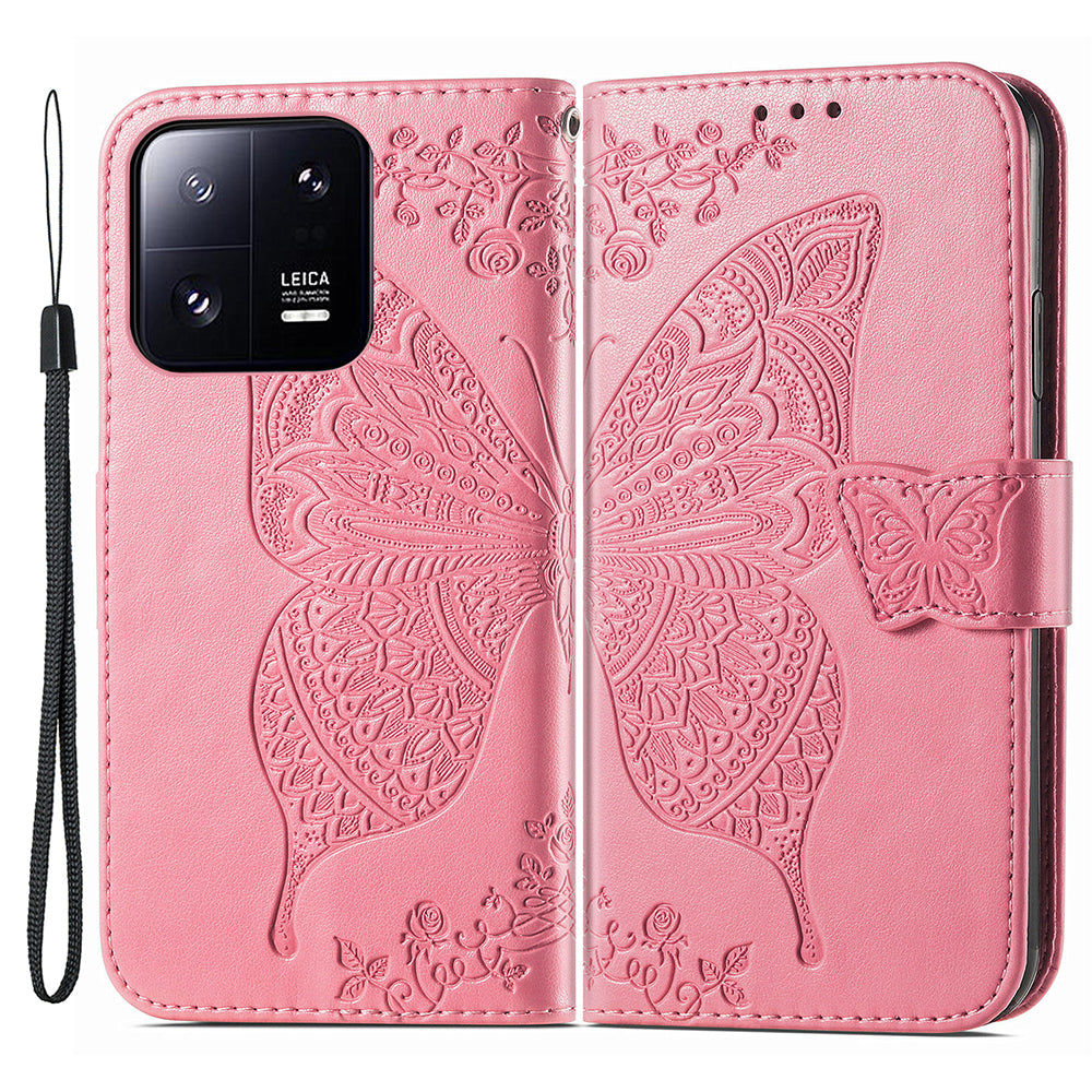 For Xiaomi 13 Pro 5G Imprinted Butterfly Pattern PU Leather Stand Case Strong Magnetic Closure Phone Wallet Cover