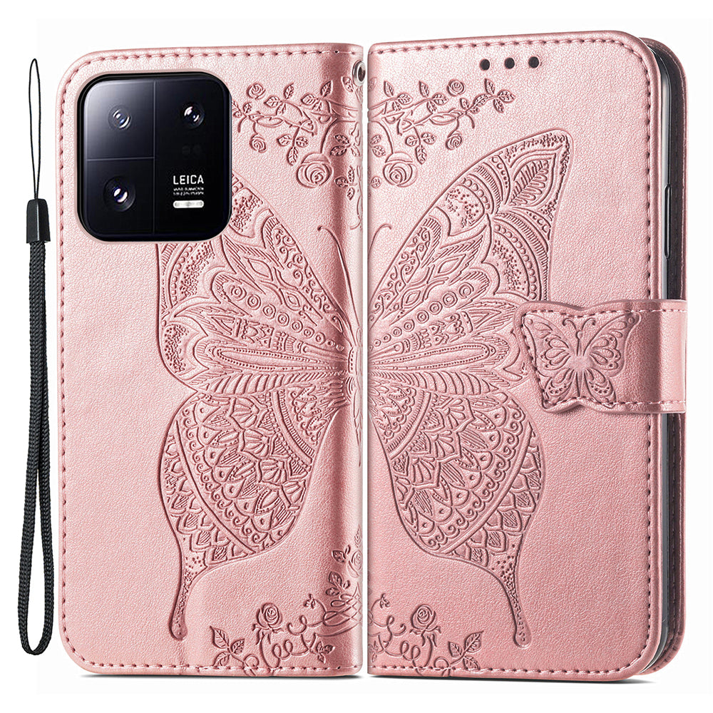 For Xiaomi 13 Pro 5G Imprinted Butterfly Pattern PU Leather Stand Case Strong Magnetic Closure Phone Wallet Cover
