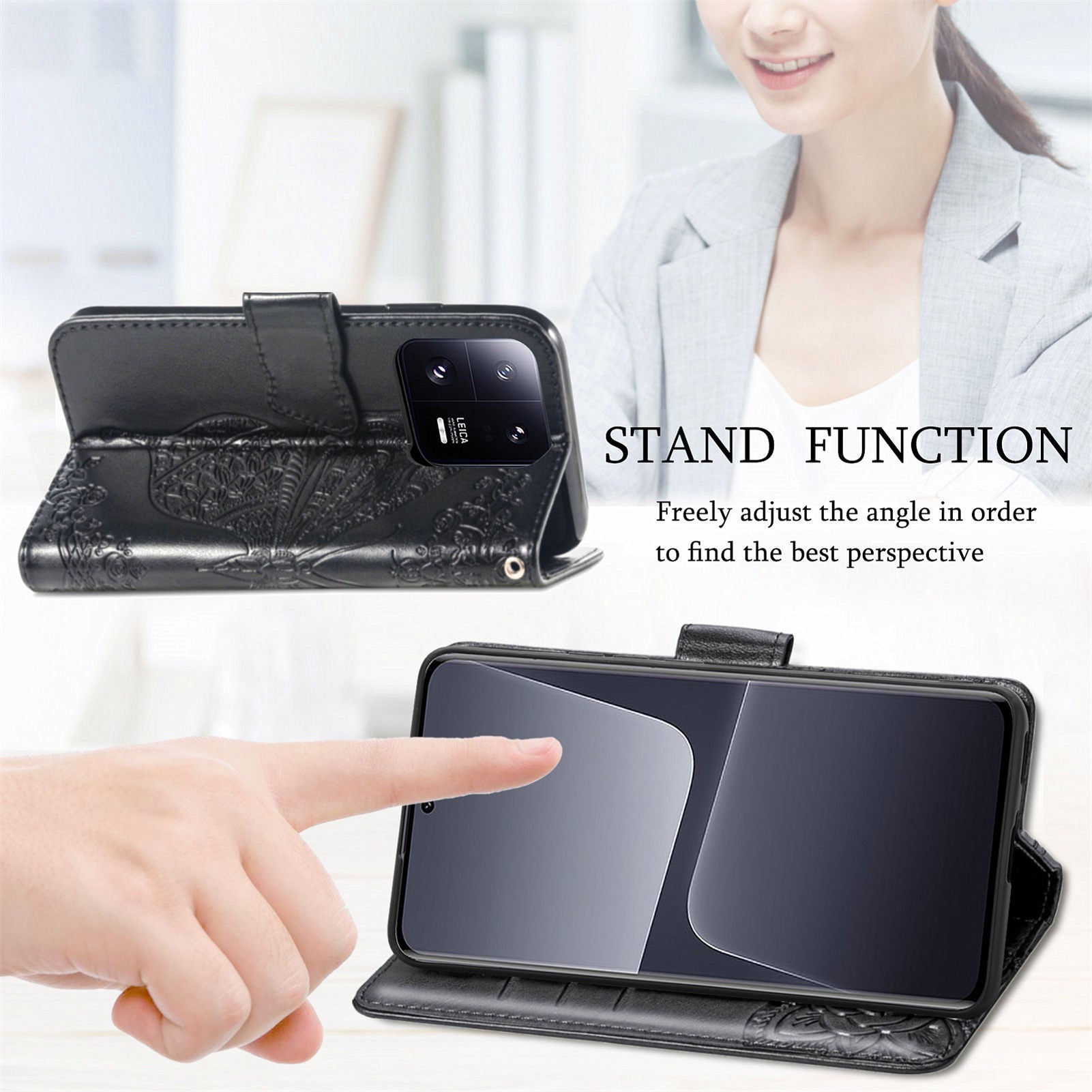 For Xiaomi 13 Pro 5G Imprinted Butterfly Pattern PU Leather Stand Case Strong Magnetic Closure Phone Wallet Cover
