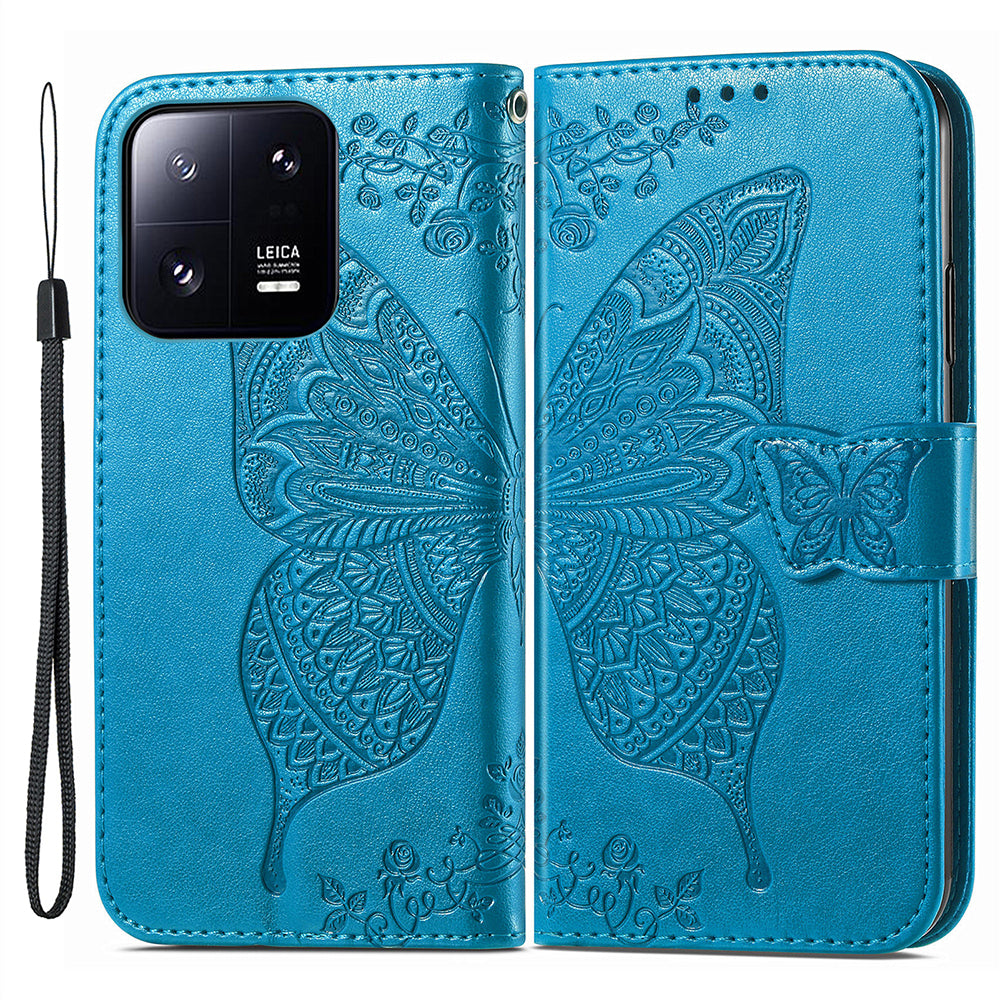 For Xiaomi 13 Pro 5G Imprinted Butterfly Pattern PU Leather Stand Case Strong Magnetic Closure Phone Wallet Cover