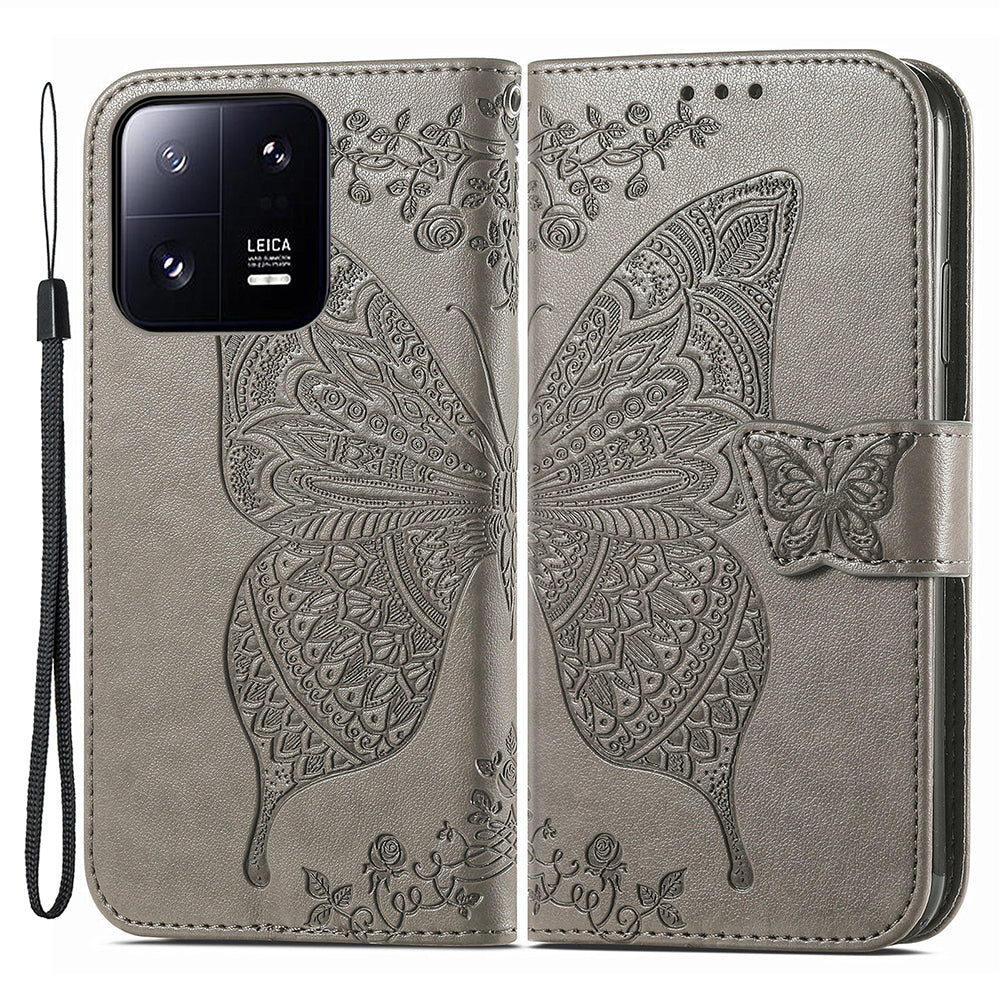 For Xiaomi 13 Pro 5G Imprinted Butterfly Pattern PU Leather Stand Case Strong Magnetic Closure Phone Wallet Cover