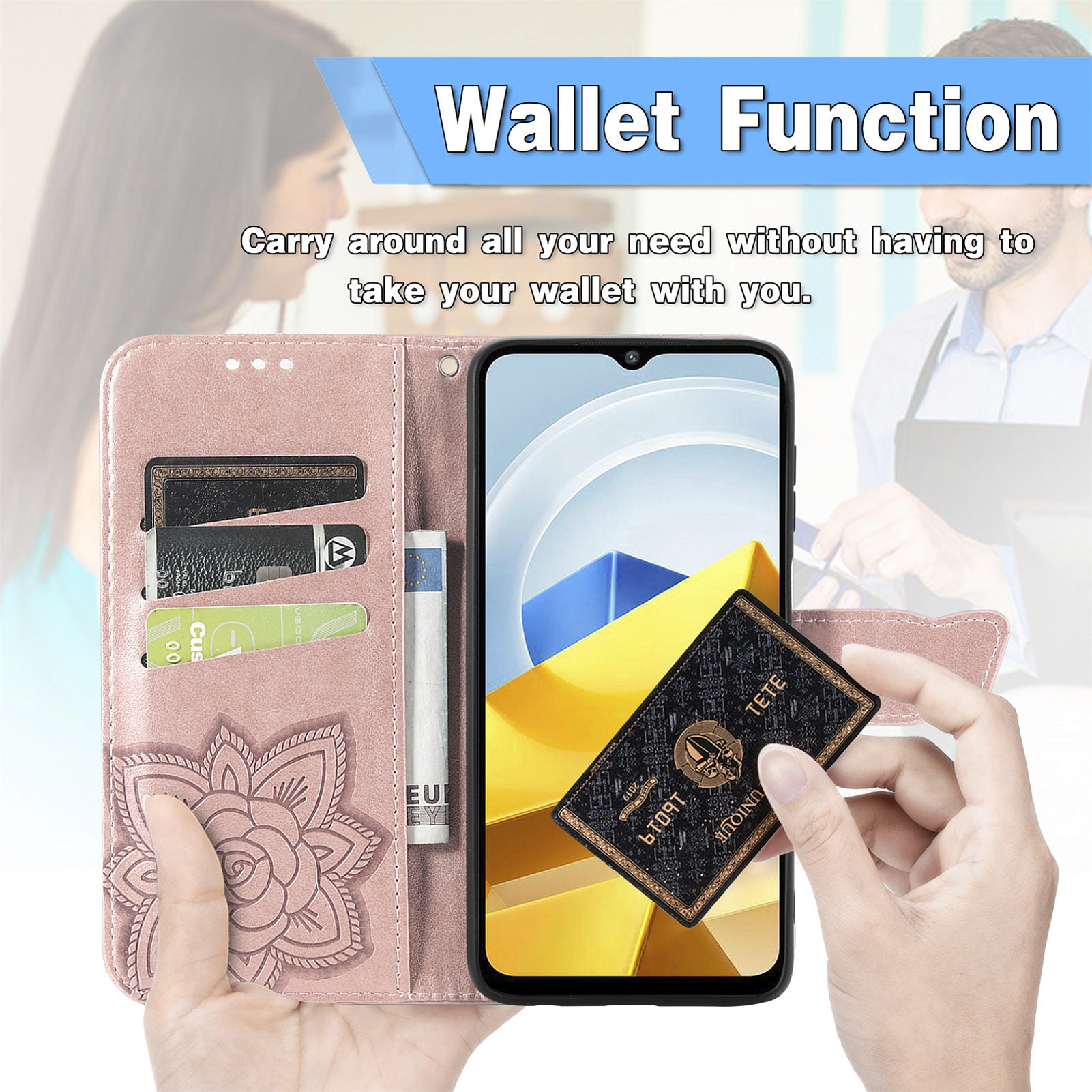 For Xiaomi Poco M5 4G Imprinted Butterfly Pattern Phone Stand Case Magnetic Clasp PU Leather Wallet Cover with Strap