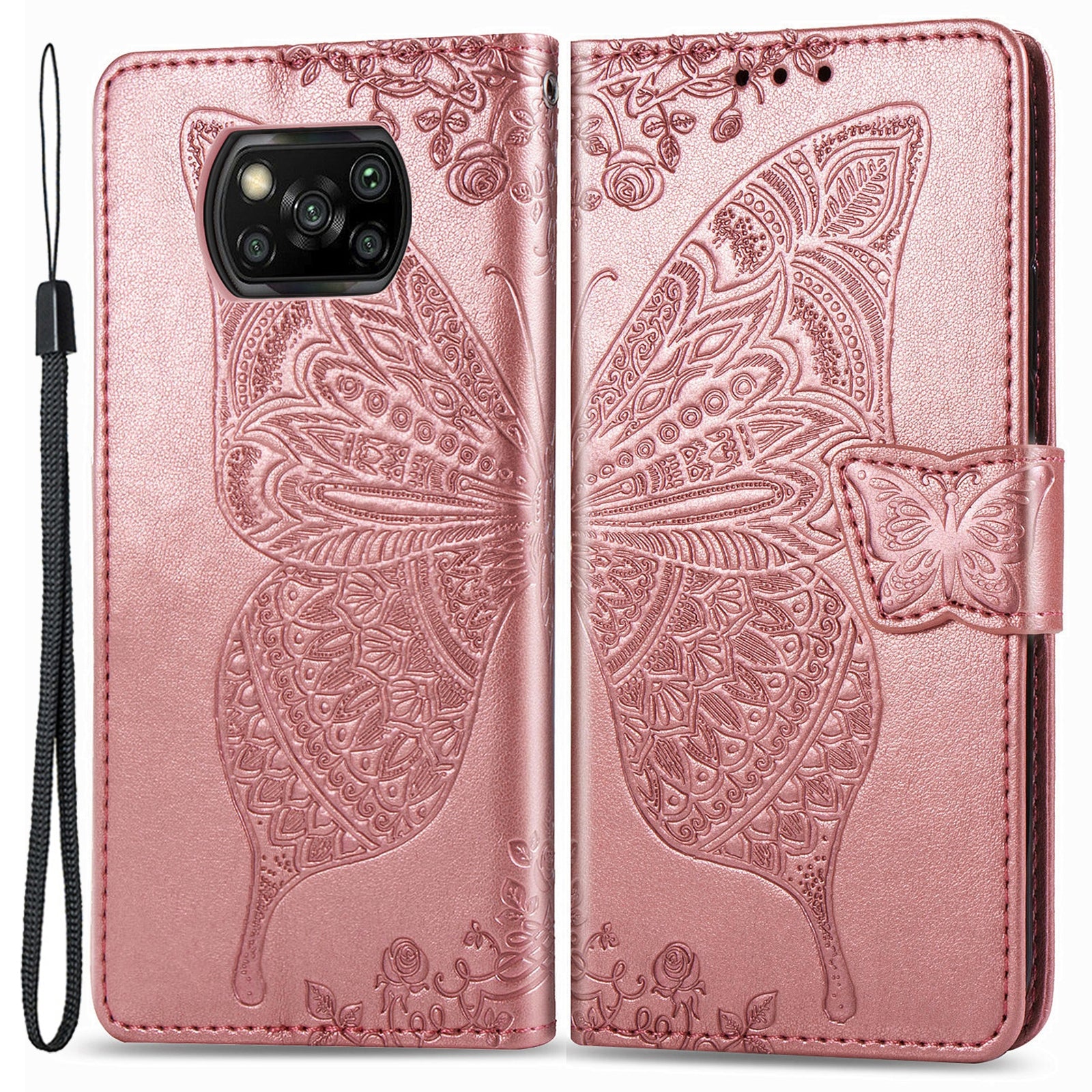 For Xiaomi Poco X3 NFC Poco X3 Poco X3 Pro Imprinted Butterfly Pattern PU Leather Stand Case Magnetic Clasp Phone Wallet Cover