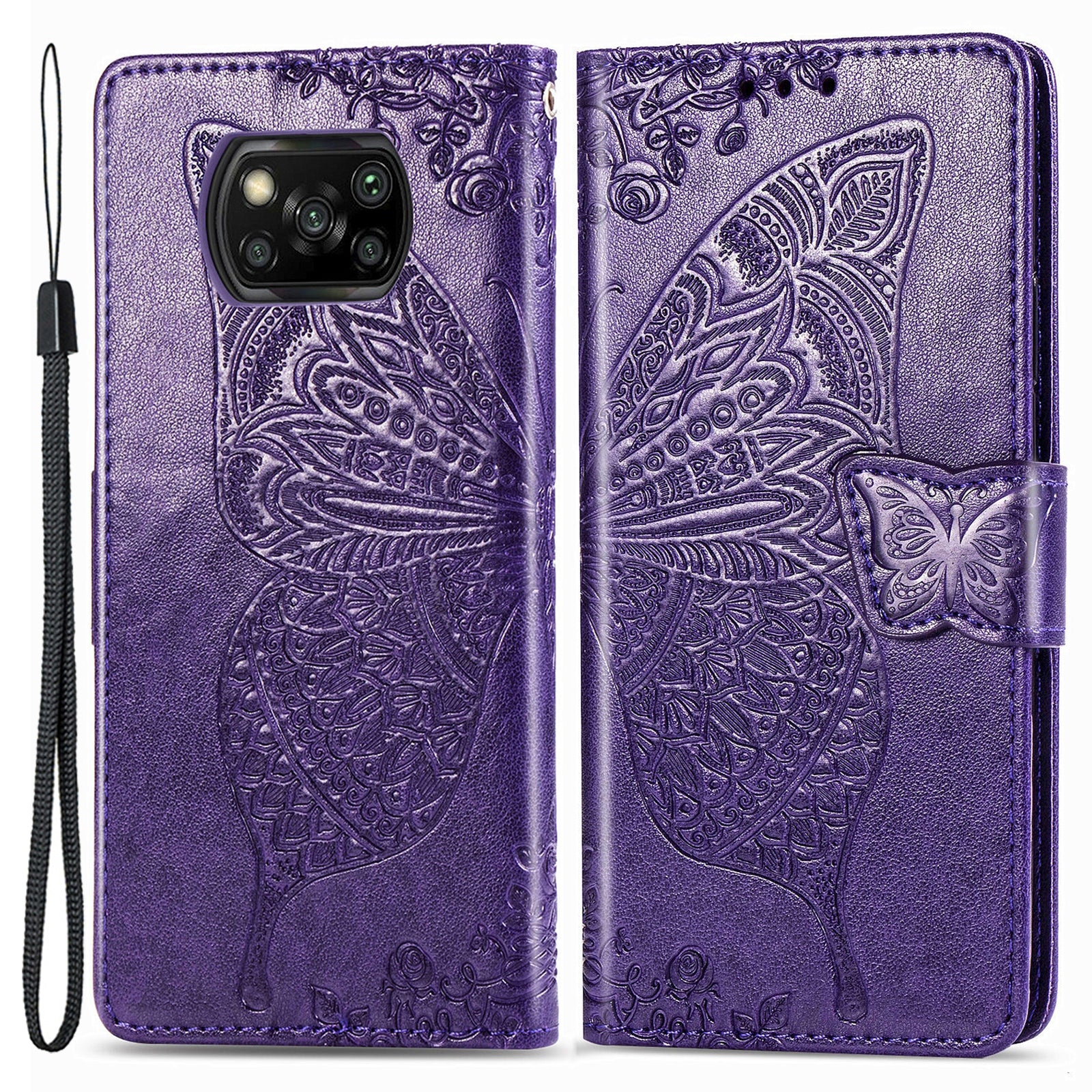 For Xiaomi Poco X3 NFC Poco X3 Poco X3 Pro Imprinted Butterfly Pattern PU Leather Stand Case Magnetic Clasp Phone Wallet Cover
