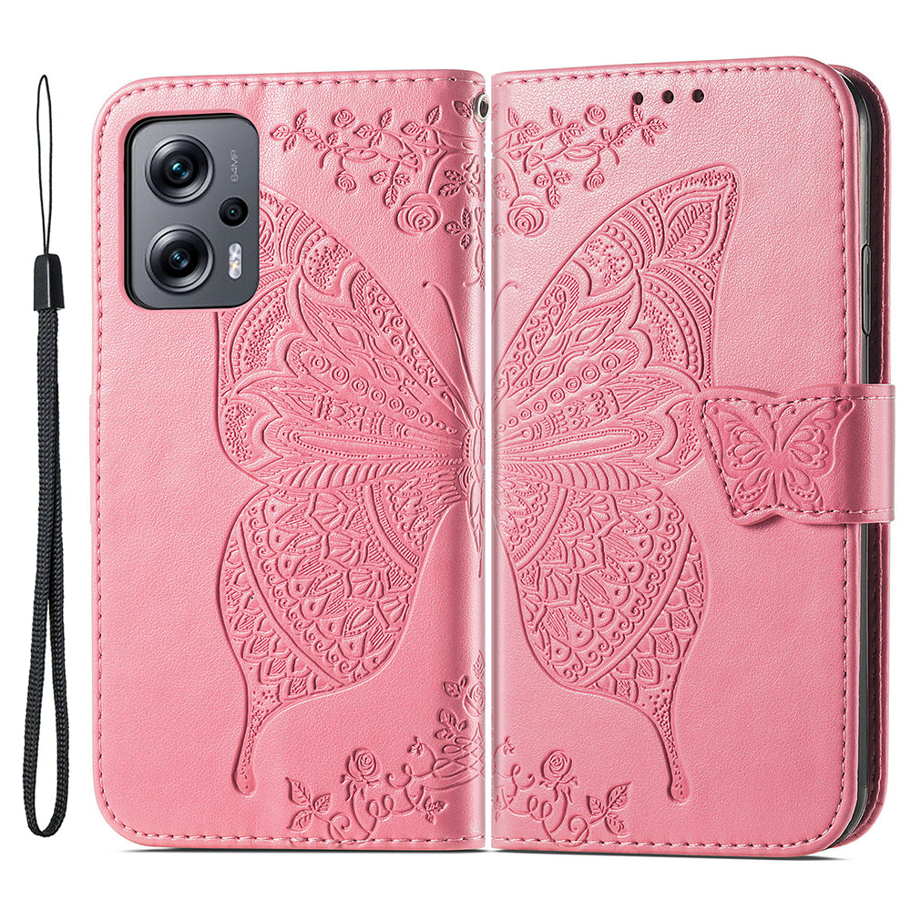 For Xiaomi Redmi Note 11T Pro 5G Note 11T Pro 5G Note 12T Pro 5G Poco X4 GT 5G Redmi K50i 5G Mobile Phone Wallet Stand Cover Imprinted Butterfly Pattern PU Leather Case