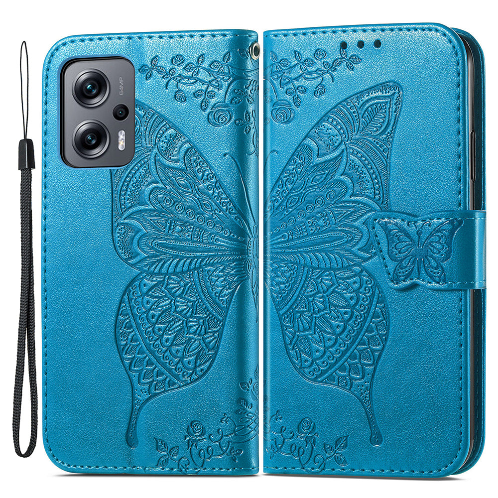 For Xiaomi Redmi Note 11T Pro 5G Note 11T Pro 5G Note 12T Pro 5G Poco X4 GT 5G Redmi K50i 5G Mobile Phone Wallet Stand Cover Imprinted Butterfly Pattern PU Leather Case