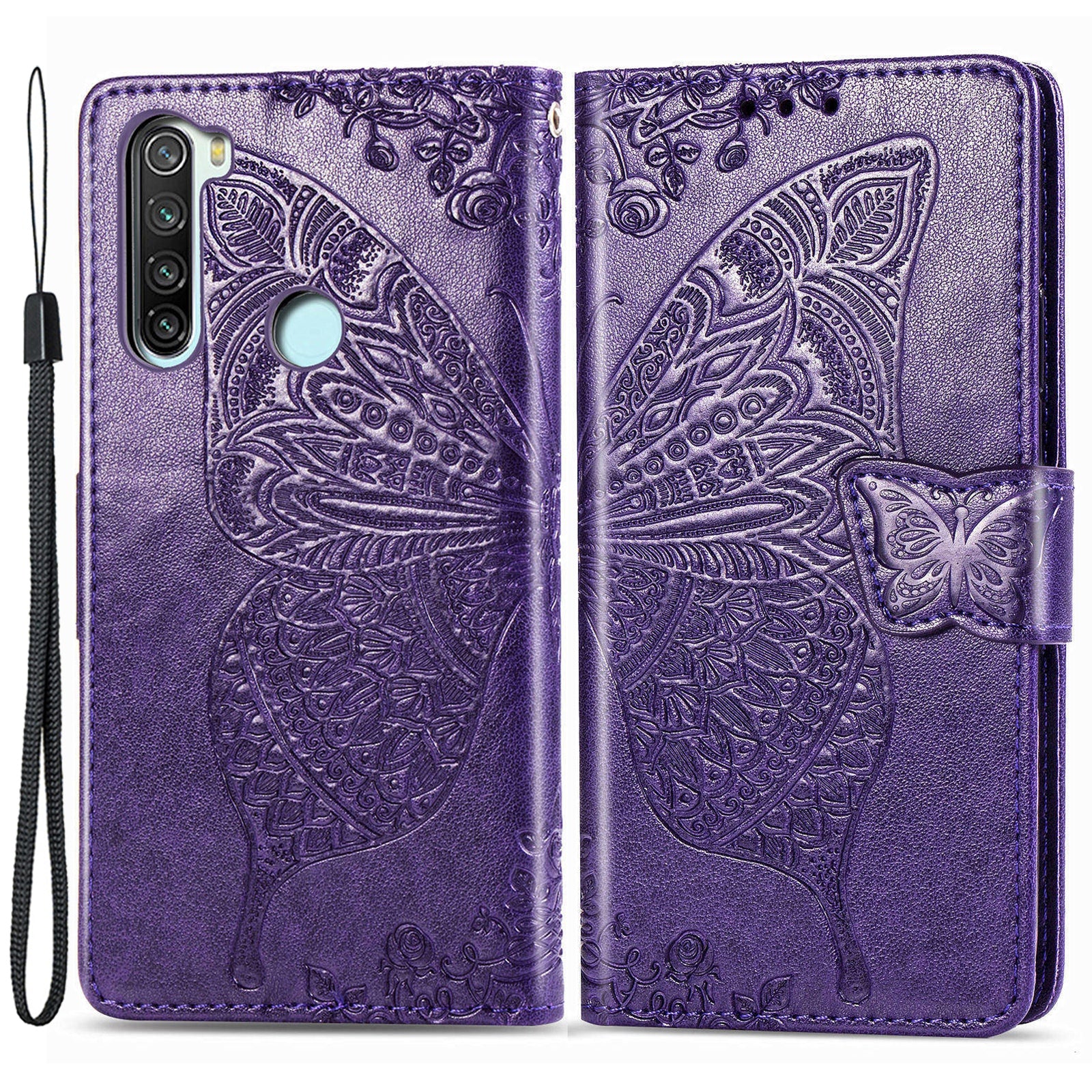 Imprinted Butterfly Pattern Phone Case for Xiaomi Redmi Note 8T Magnetic Clasp PU Leather Stand Wallet Phone Cover