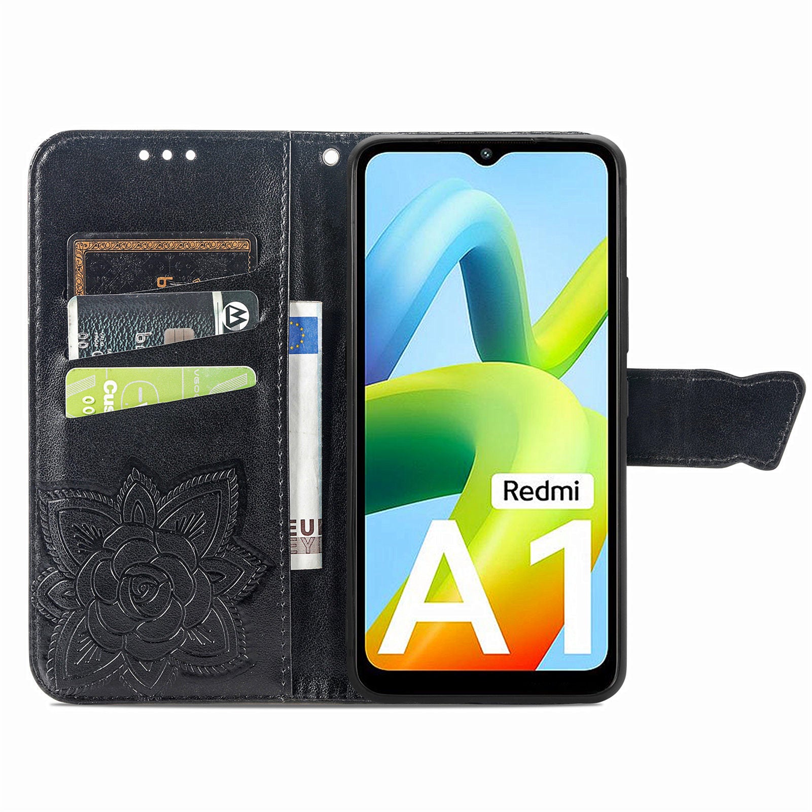 For Xiaomi Redmi A1 4G A2 4G Wallet Phone Cover Imprinted Butterfly Pattern PU Leather Stand Case Magnetic Clasp Shell