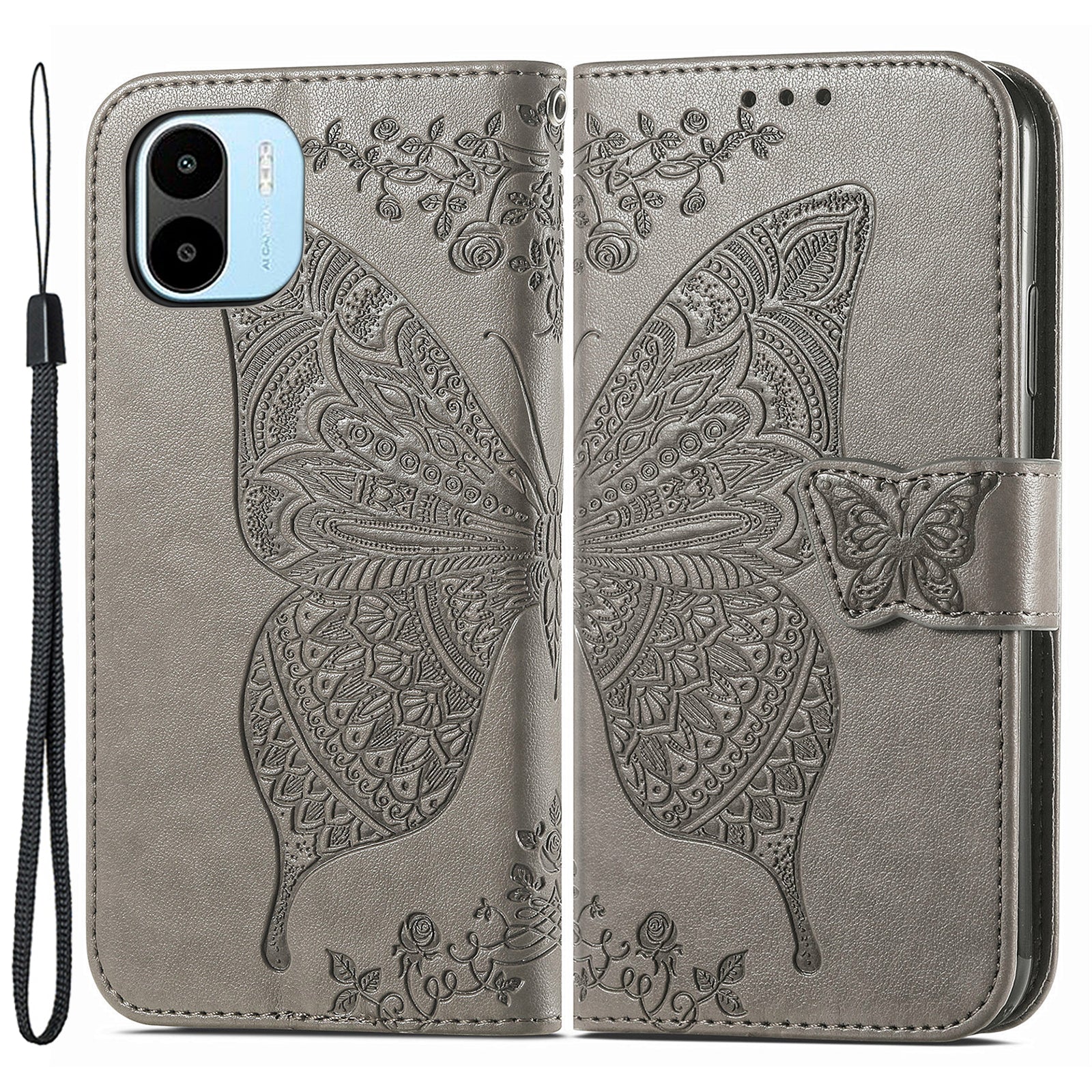 For Xiaomi Redmi A1 4G A2 4G Wallet Phone Cover Imprinted Butterfly Pattern PU Leather Stand Case Magnetic Clasp Shell