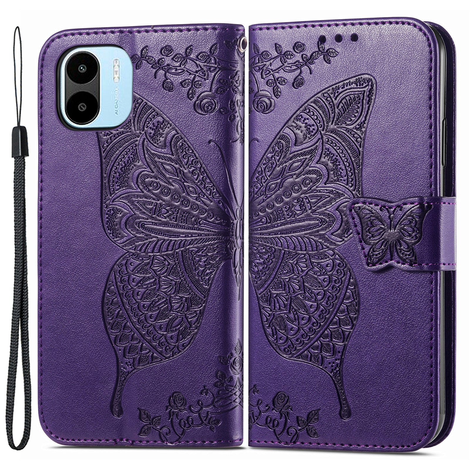 For Xiaomi Redmi A1 4G A2 4G Wallet Phone Cover Imprinted Butterfly Pattern PU Leather Stand Case Magnetic Clasp Shell
