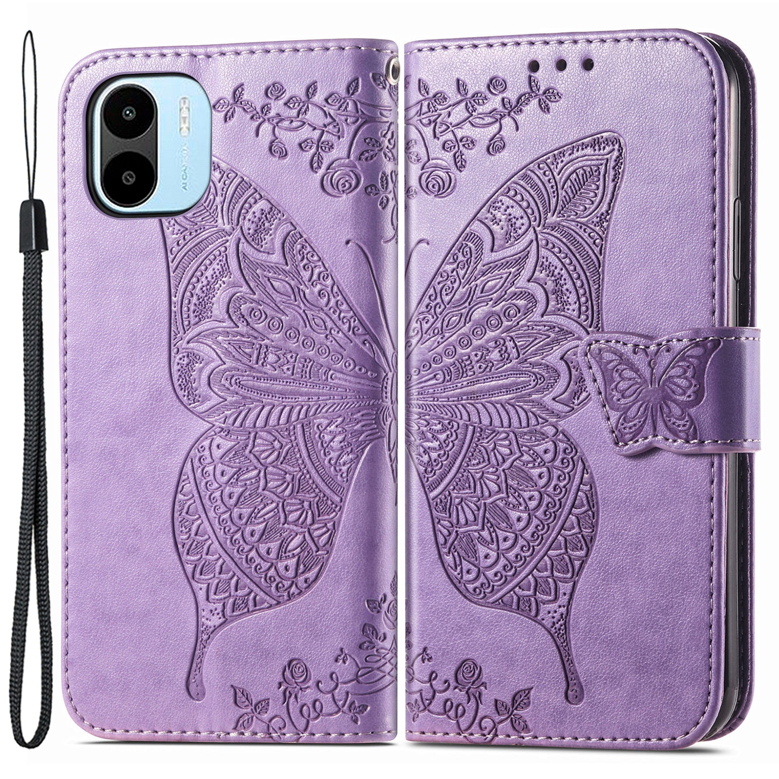 For Xiaomi Redmi A1 4G A2 4G Wallet Phone Cover Imprinted Butterfly Pattern PU Leather Stand Case Magnetic Clasp Shell
