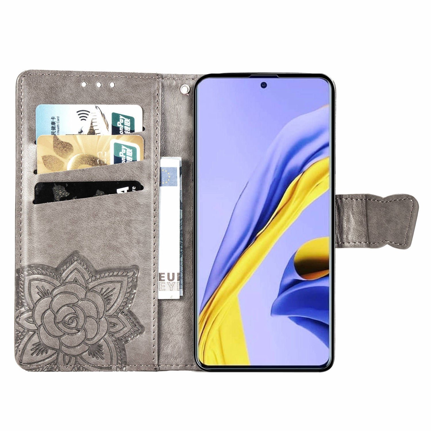 Til Samsung Galaxy A51 4G SM-A515 påtrykt sommerfuglemønster Anti-ridse telefonetui PU læder stativ tegnebogscover med rem