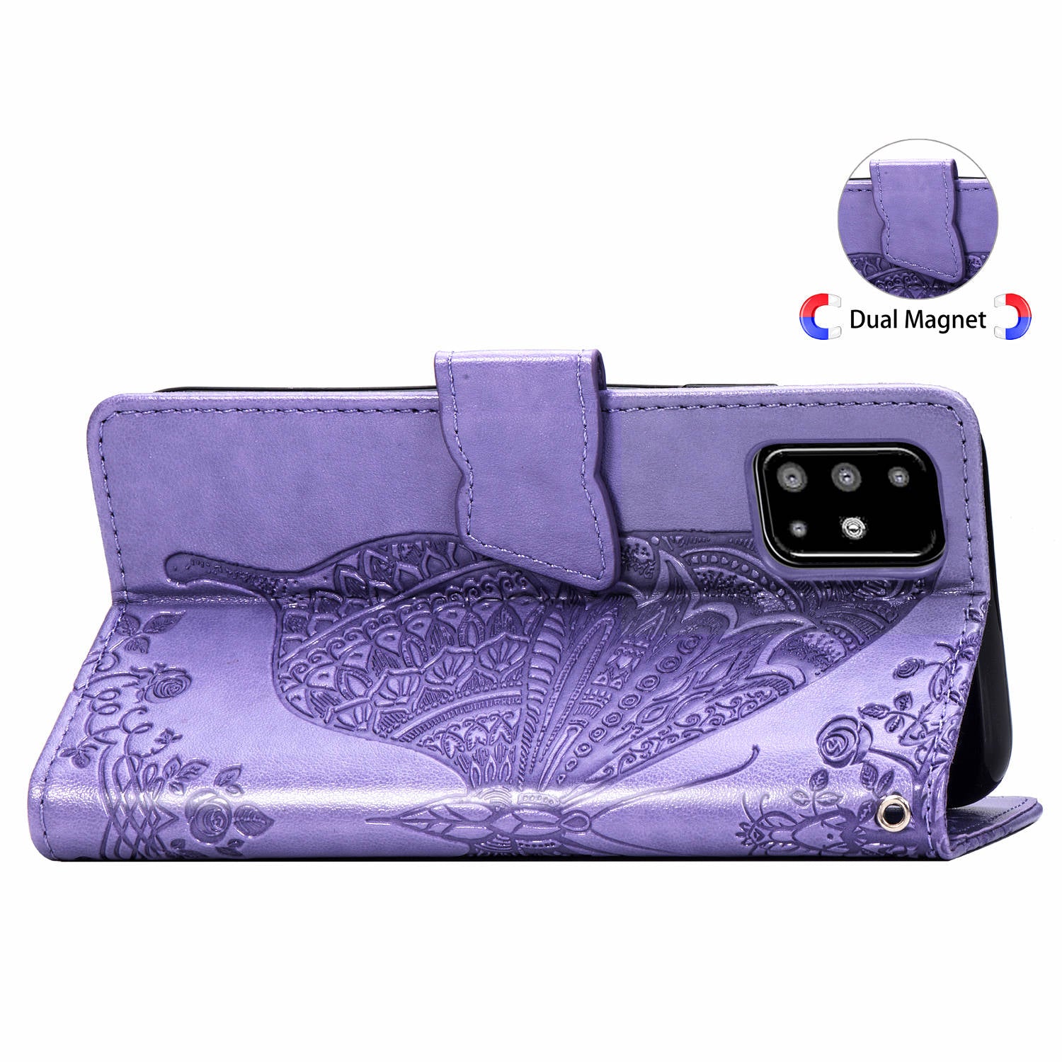 For Samsung Galaxy A71 4G SM-A715 Stand Wallet Phone Case PU Leather Imprinted Butterfly Pattern Magnetic Clasp Cover with Strap