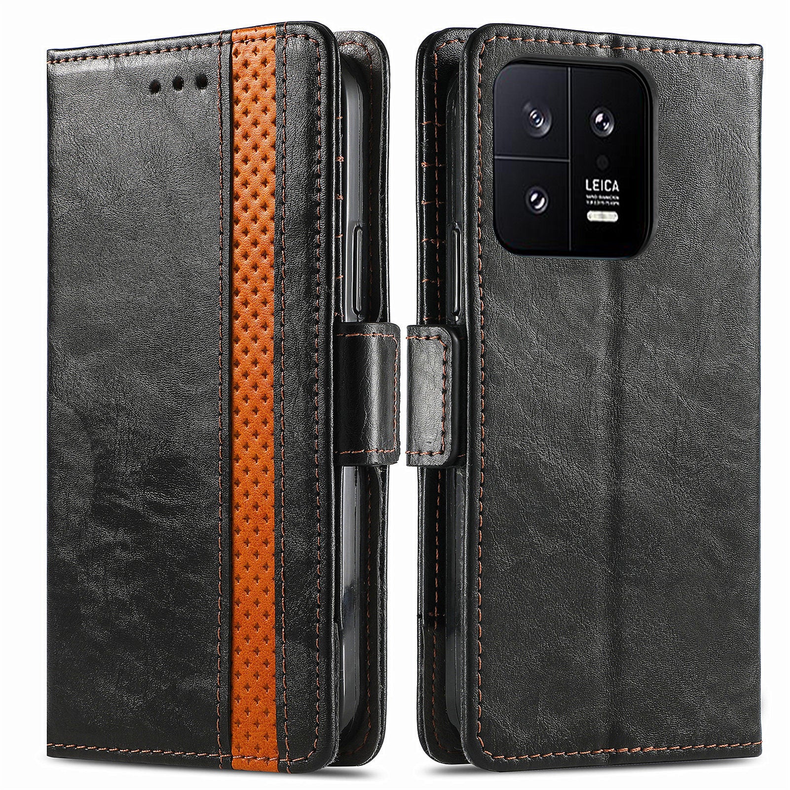 CASENEO 002 Series RFID Blocking Leather Case for Xiaomi 13 5G Business Splicing Style Stand Wallet Phone Cover