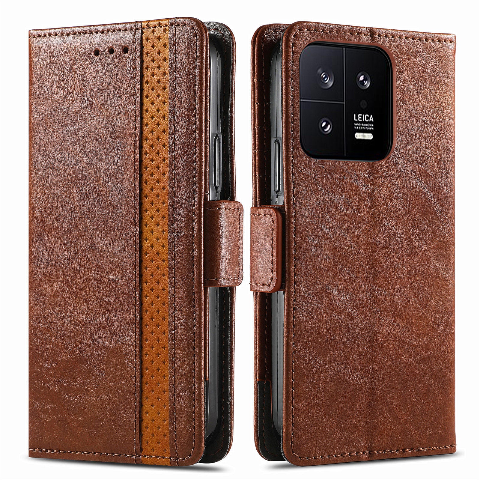 CASENEO 002 Series RFID Blocking Leather Case for Xiaomi 13 5G Business Splicing Style Stand Wallet Phone Cover