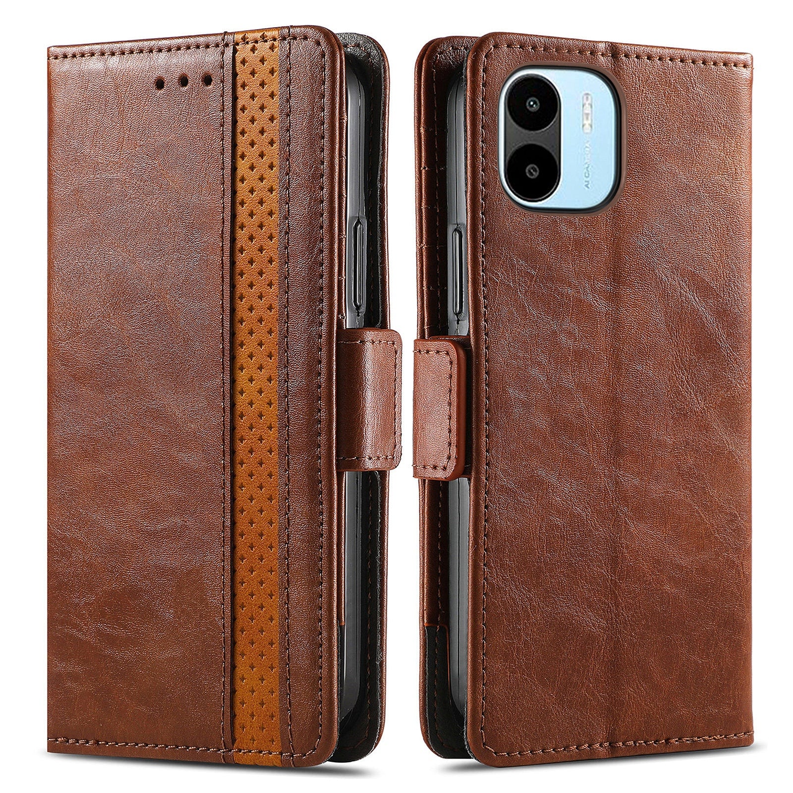 CASENEO 002 Series for Xiaomi Redmi A1 4G A2 4G Mobile Phone Case Wallet Stand PU Leather RFID Blocking Business Splicing Style Phone Cover