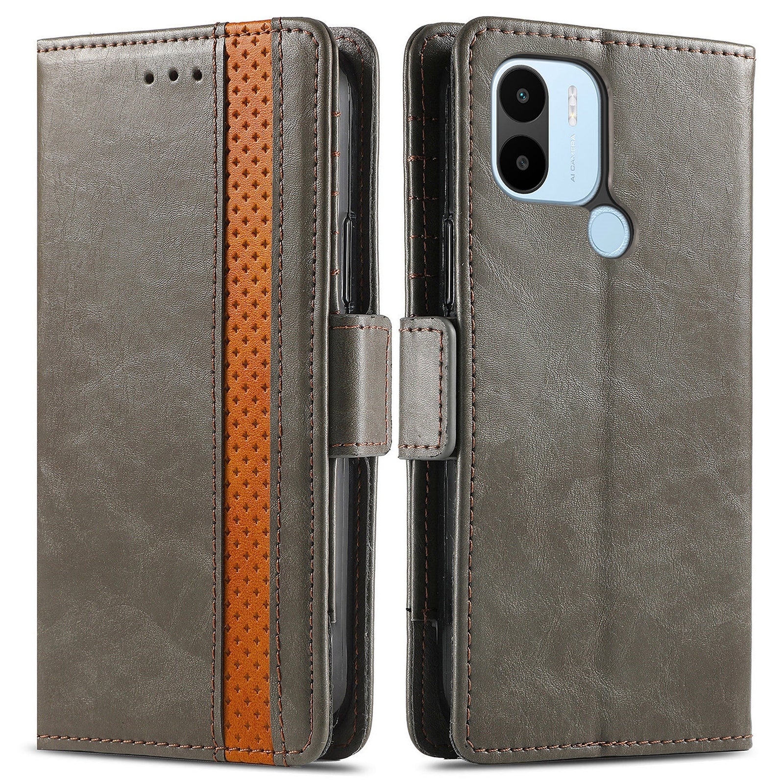 CASENEO 002 Series for Xiaomi Redmi A1 4G A2 4G Poco C50 4G Business Splicing Style RFID Blocking PU Leather TPU Phone Case Wallet Stand Cover