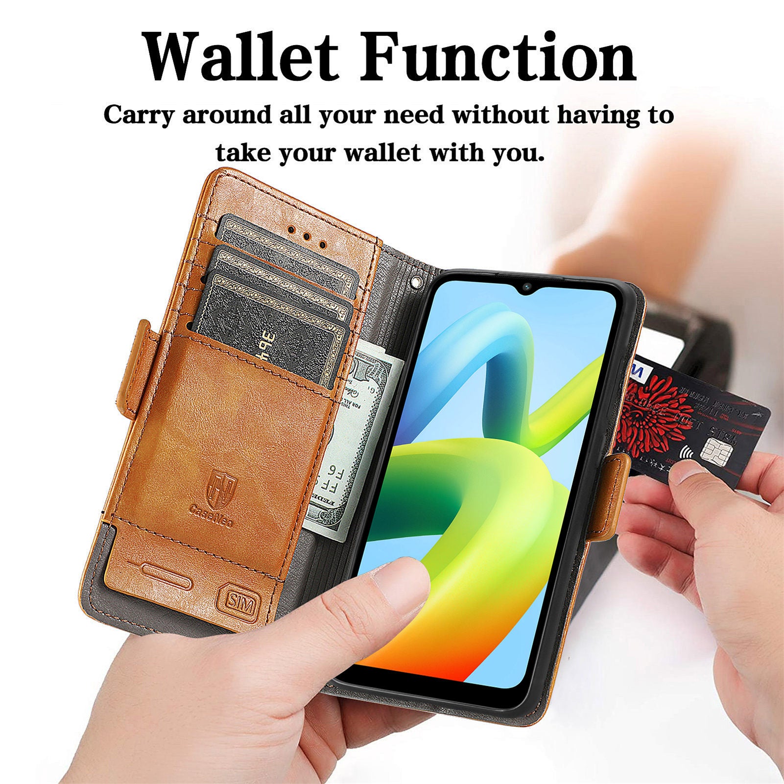 CASENEO 002 Series for Xiaomi Redmi A1 4G A2 4G Poco C50 4G Business Splicing Style RFID Blocking PU Leather TPU Phone Case Wallet Stand Cover