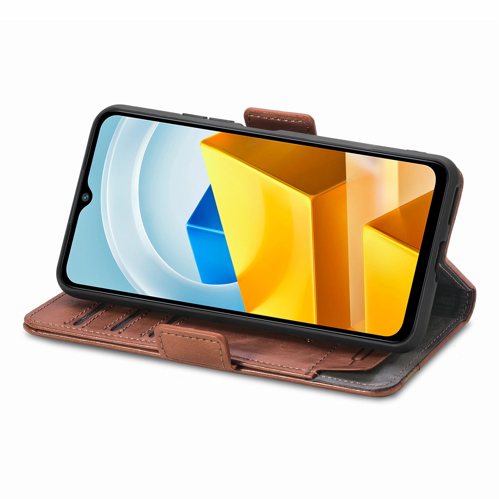 CASENEO 002 Series for Xiaomi Poco M5 4G Business Splicing PU Leather RFID Blocking Phone Case Wallet Stand Anti-drop Cover